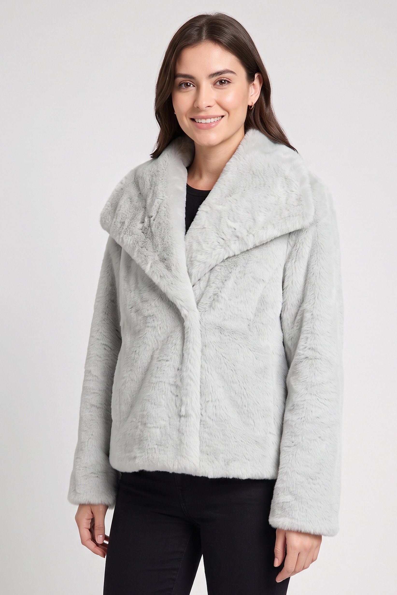 Women Faux Fur Sherpa Jacket, Grey