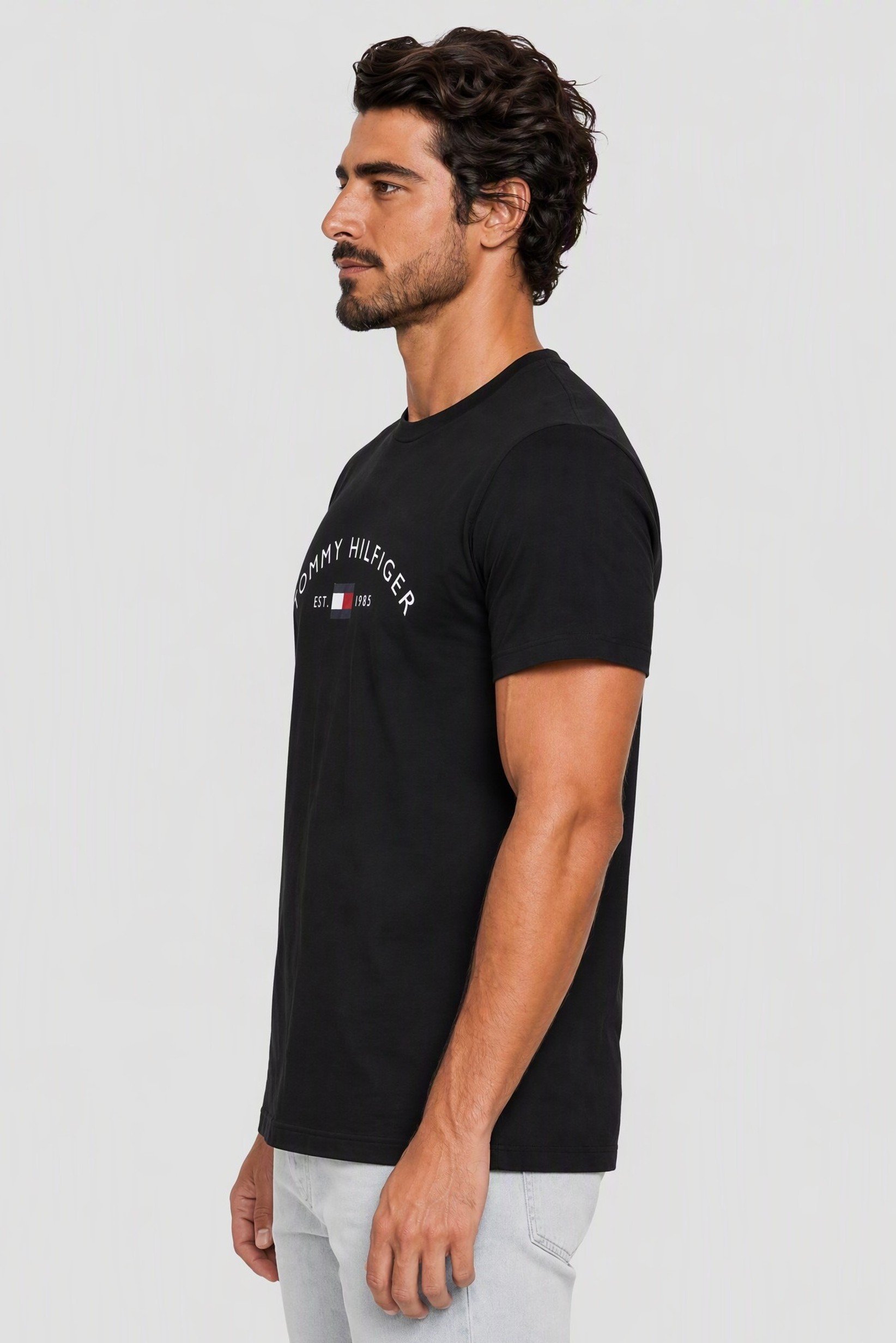 Men Crew Neck Short Sleeve Brand Logo T-Shirt, Black