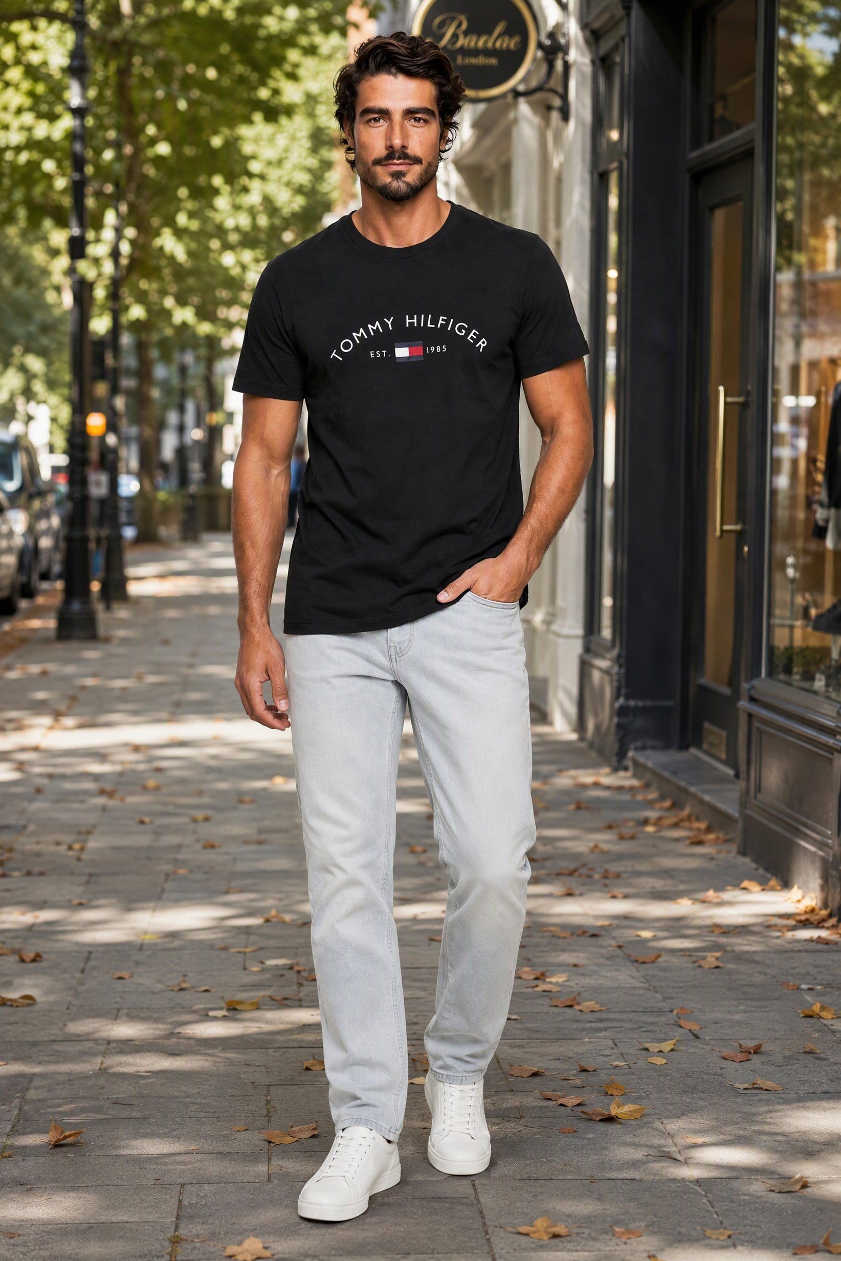 Men Crew Neck Short Sleeve Brand Logo T-Shirt, Black