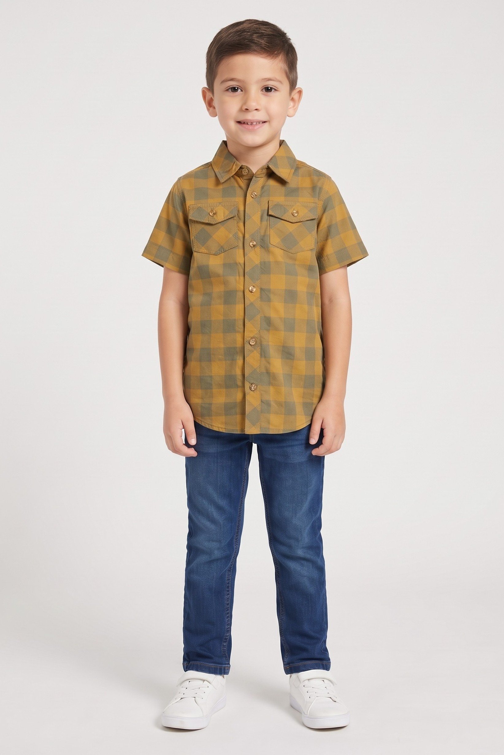 Toddlers Boy 2 Pcs Checkered Print Shirt And Jeans Set, Multicolor