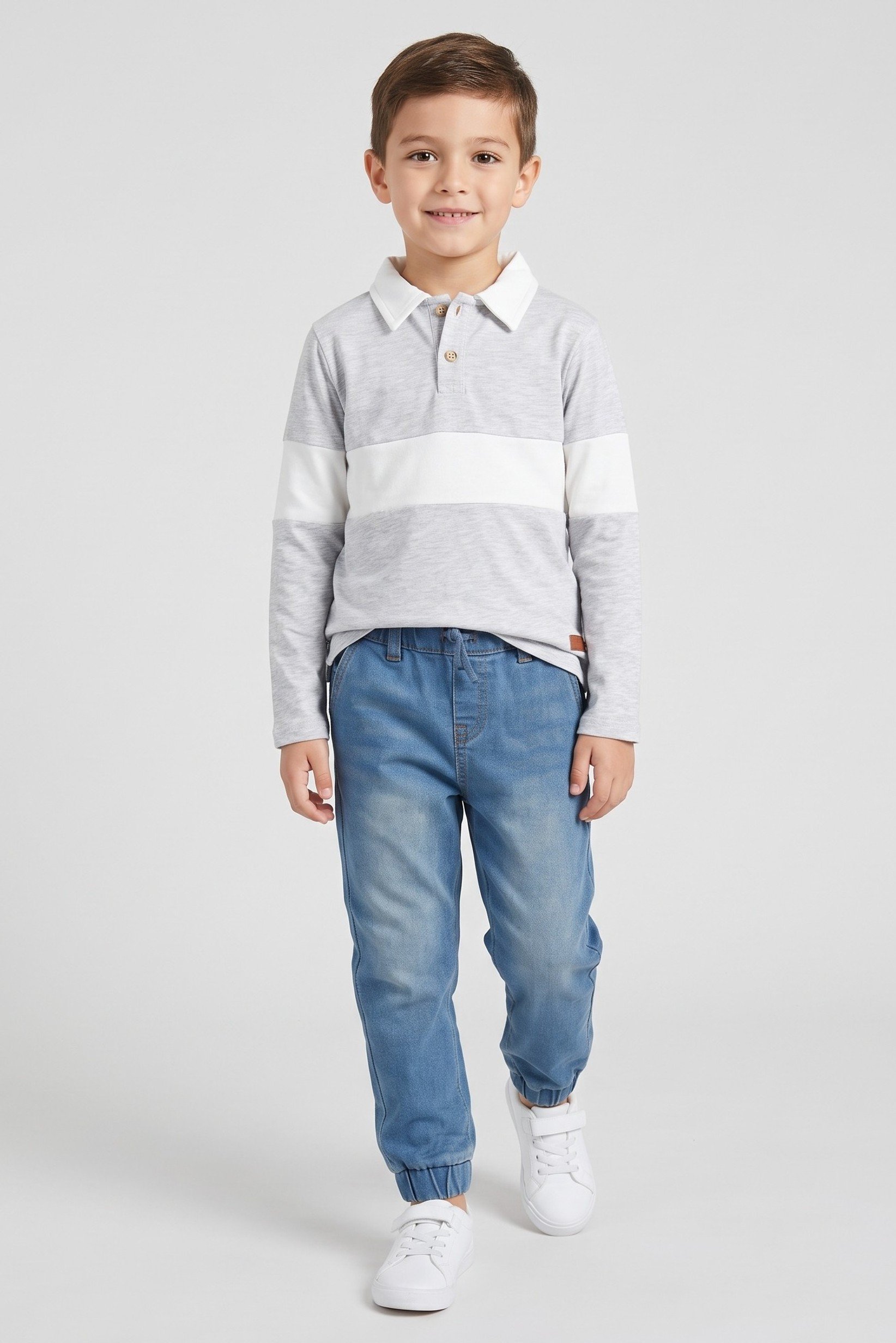 Toddlers Boy 2 Pieces Two Tone Polo Shirt And Jeans Set, Multicolor