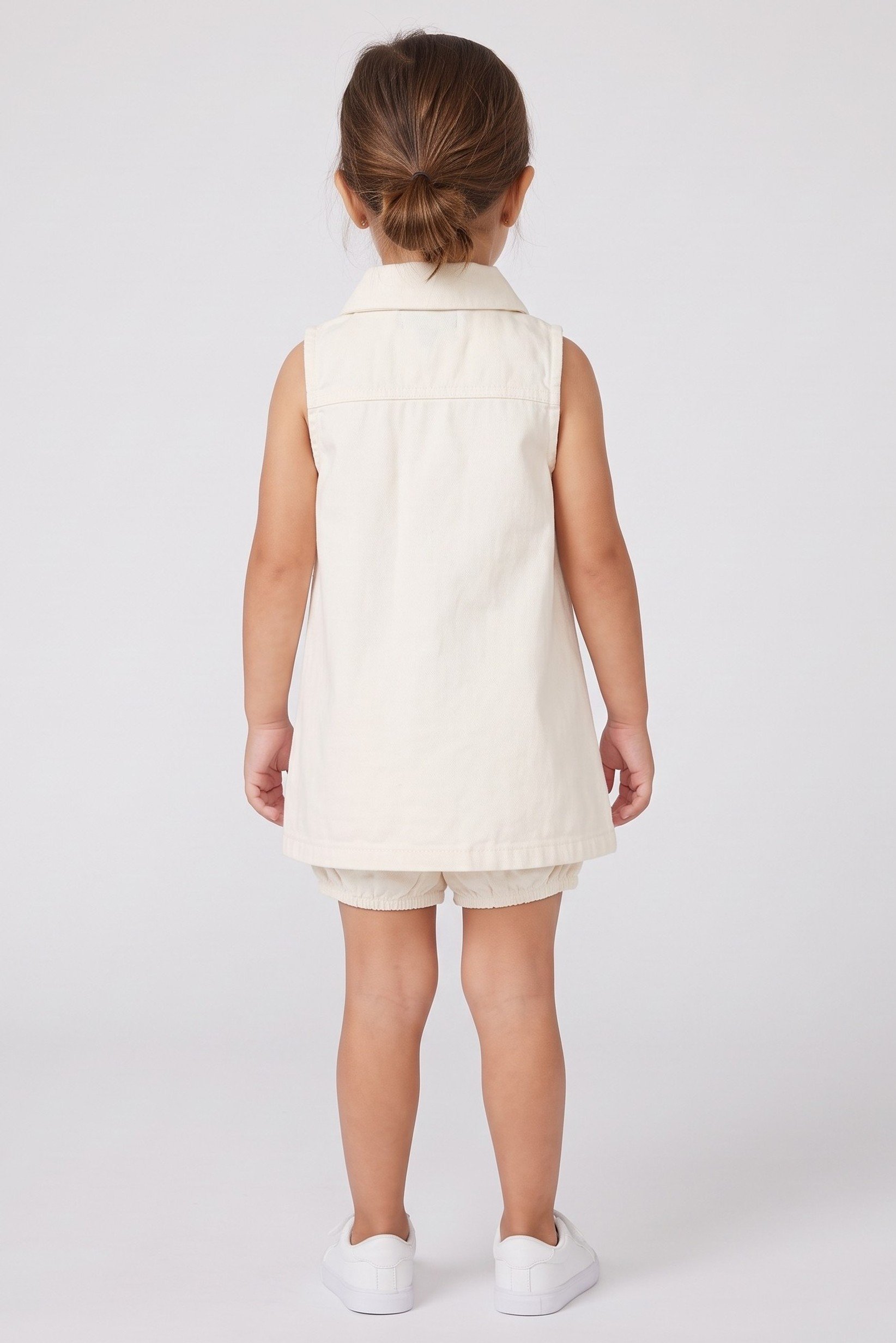 Toddlers Girl 2 Pieces Embroidered Denim Dress And Bottom Set, Off White