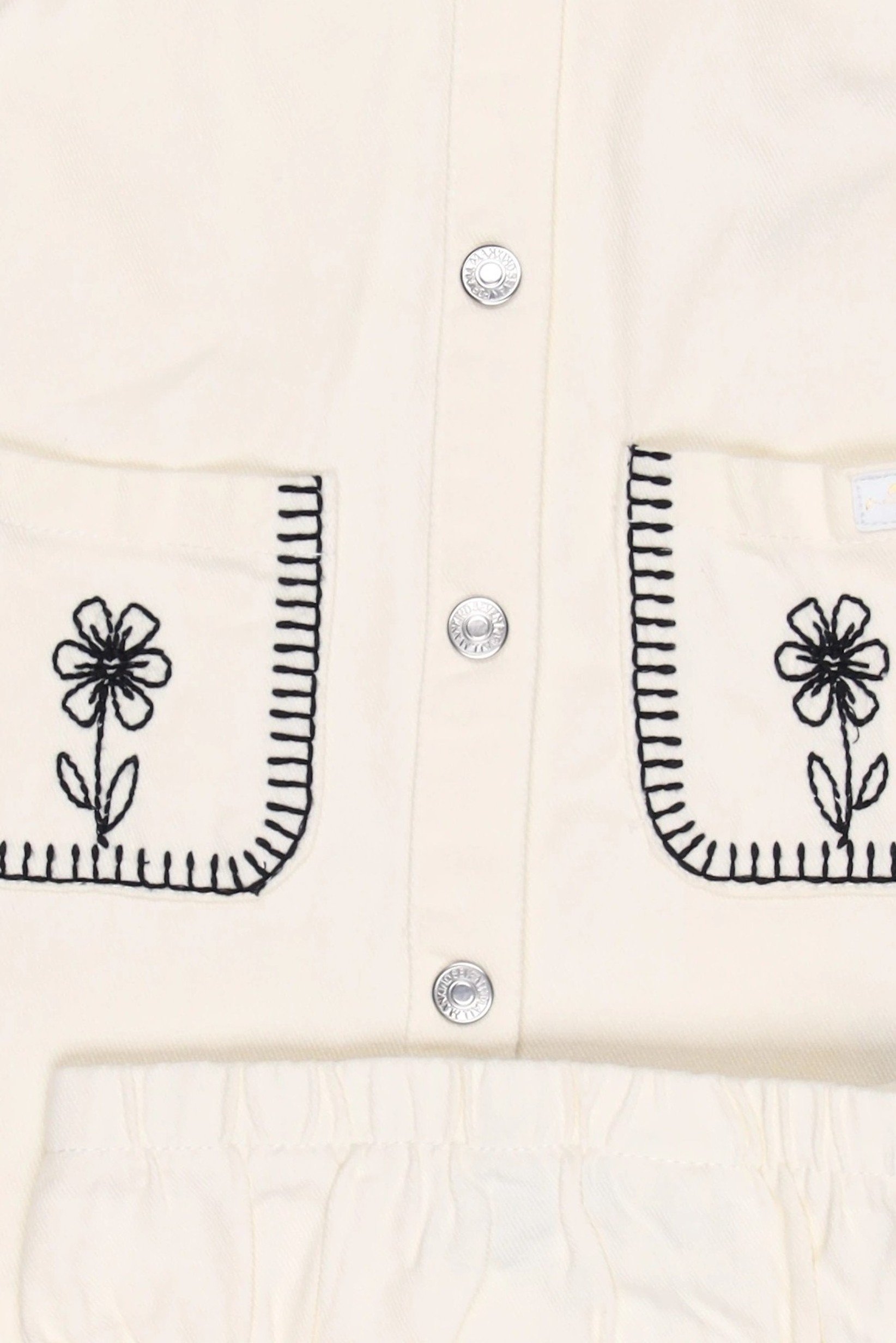 Toddlers Girl 2 Pieces Embroidered Denim Dress And Bottom Set, Off White