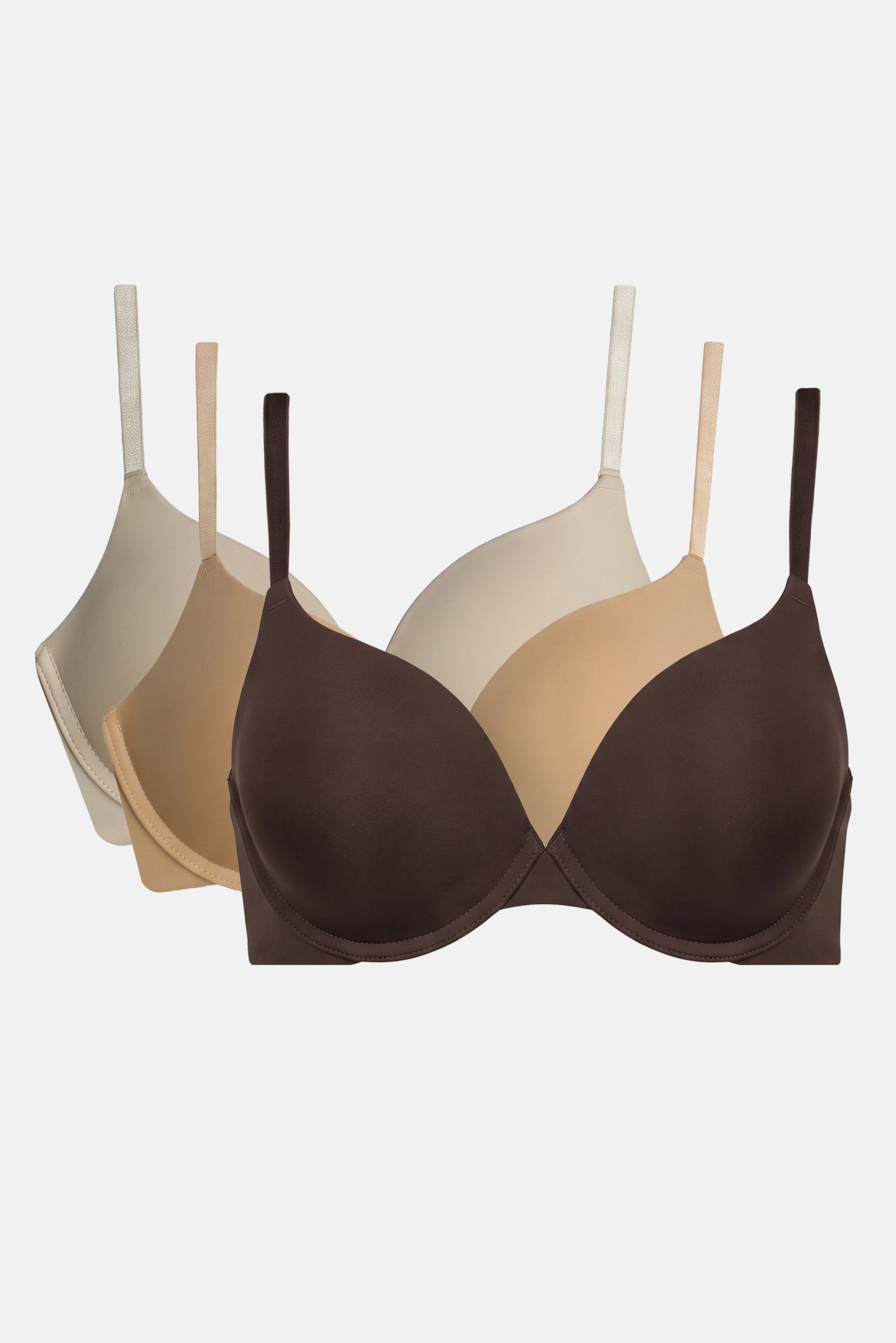 Essentials By Rene Rofe Women 3 Pcs Solid Padded Push Up Bra, Multicolor