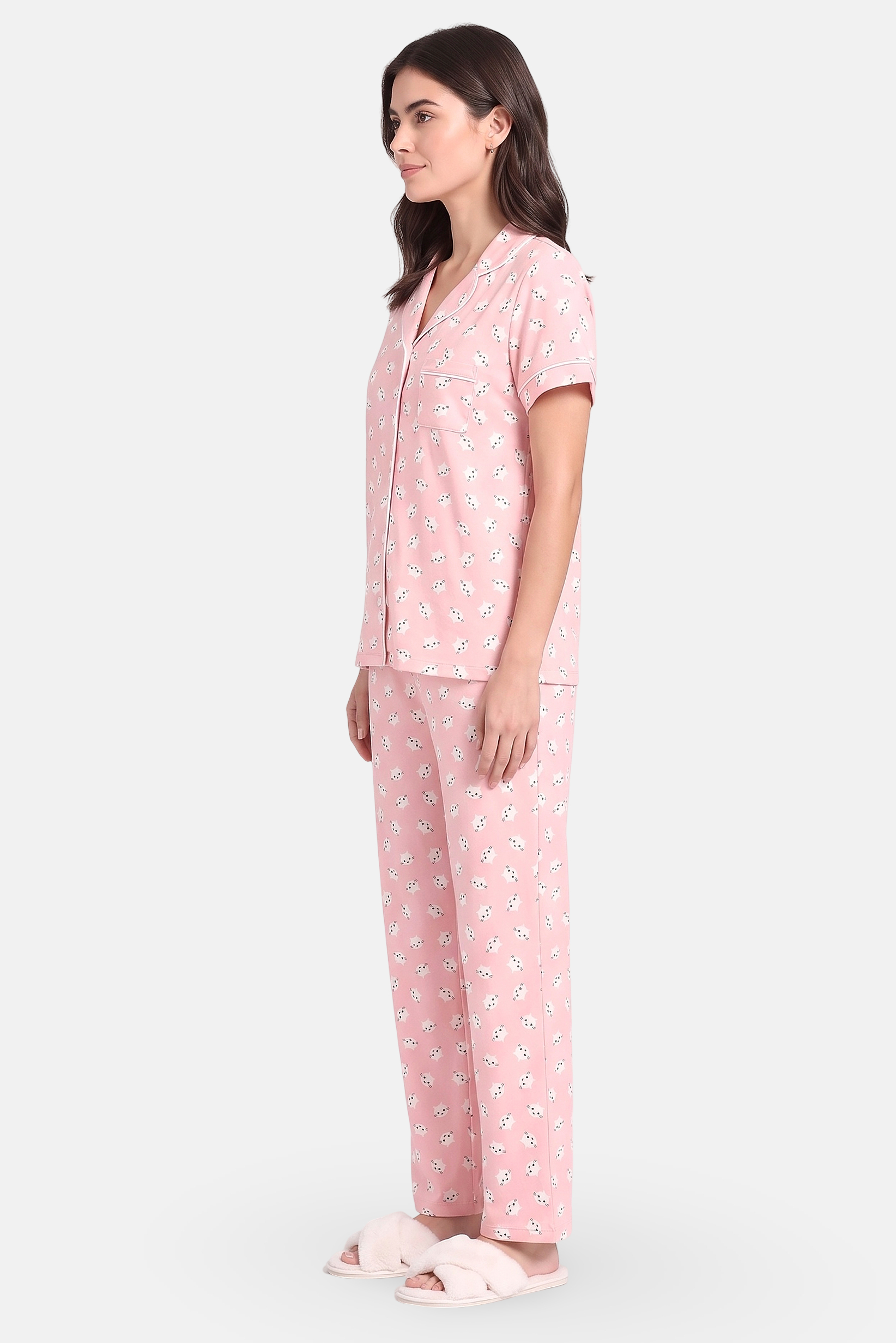 Women 3 Pcs Allover Print Top And Pant With Shorts Pajama Set, Multicolor