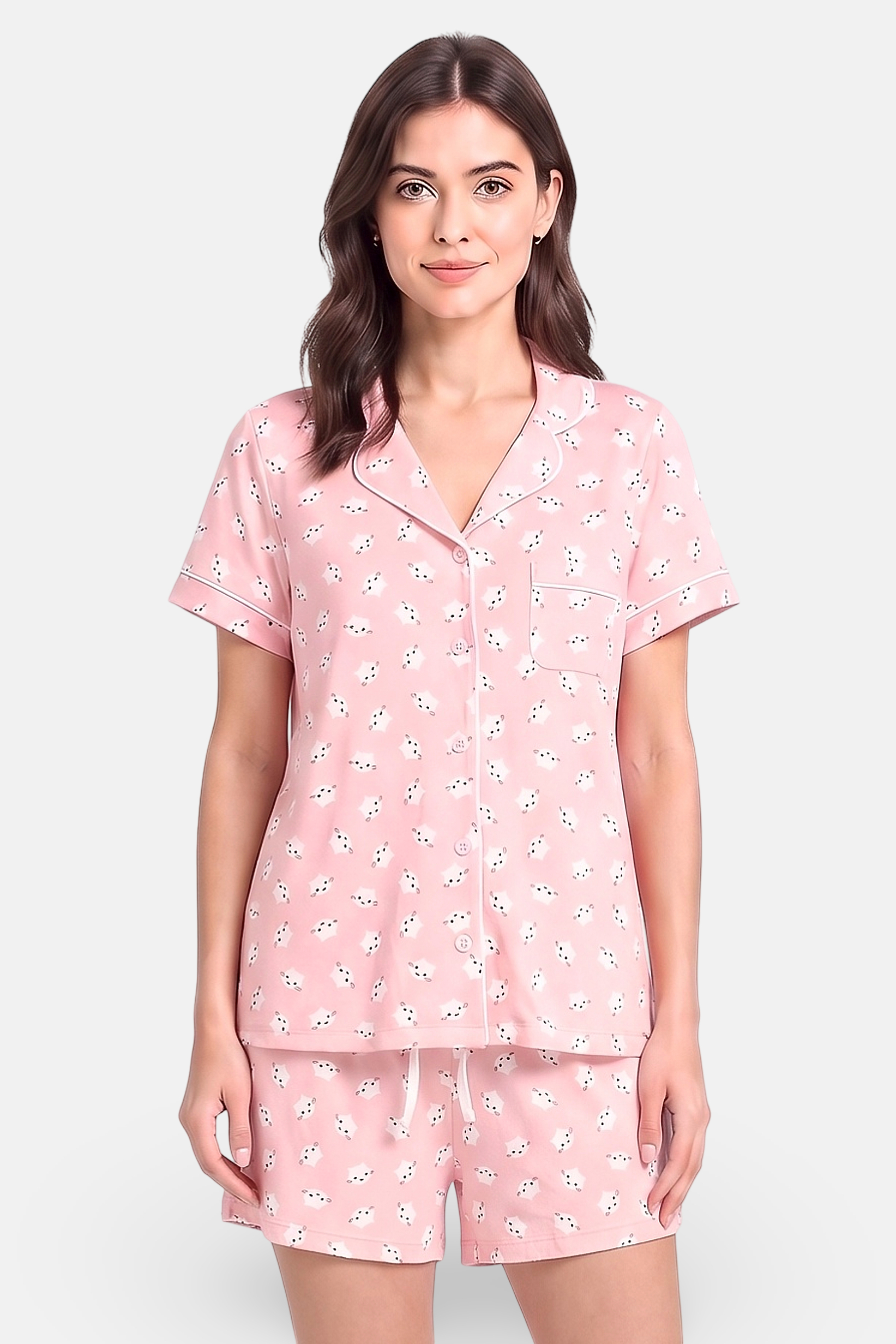 Women 3 Pcs Allover Print Top And Pant With Shorts Pajama Set, Multicolor