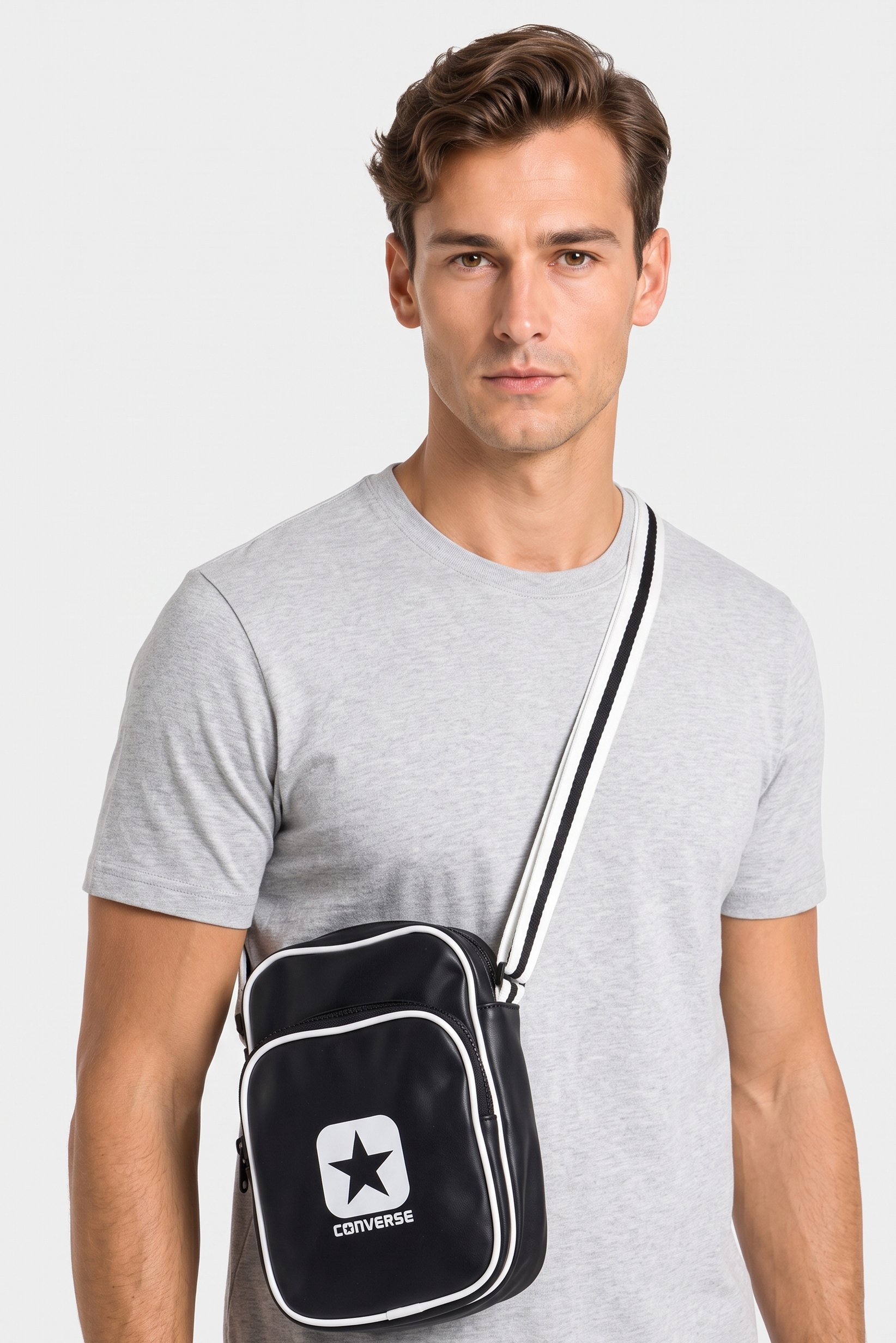 Men Brand Logo Cross Body Bag, Black