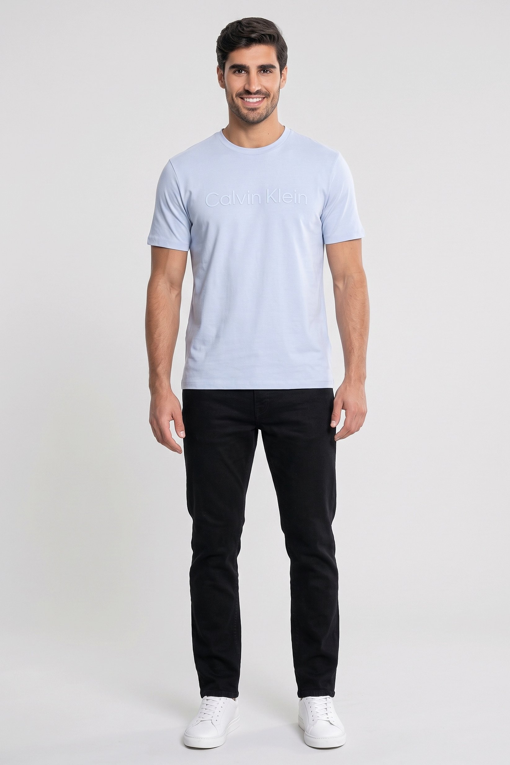 Calvin Klein Jeans Men Crew Neck Short Sleeve Brand Logo T-Shirt, Misty Blue