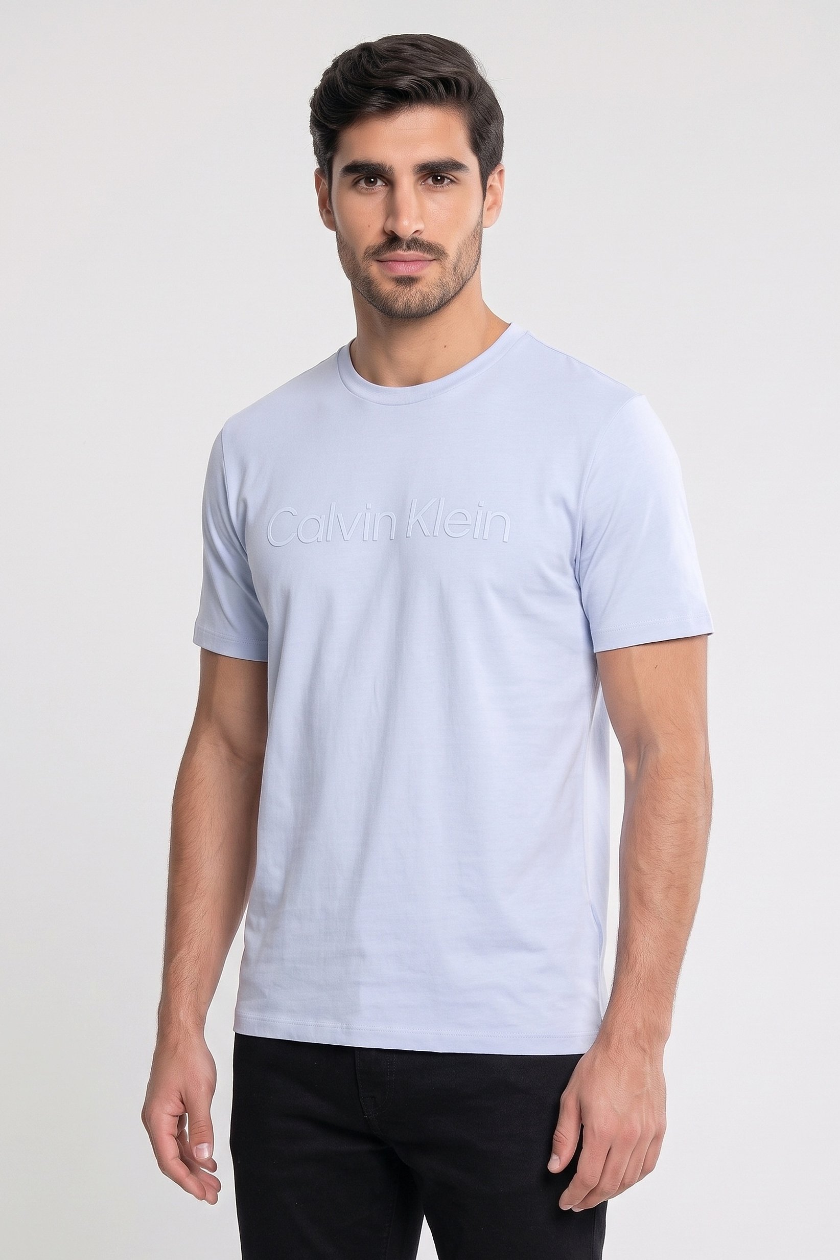 Calvin Klein Jeans Men Crew Neck Short Sleeve Brand Logo T-Shirt, Misty Blue