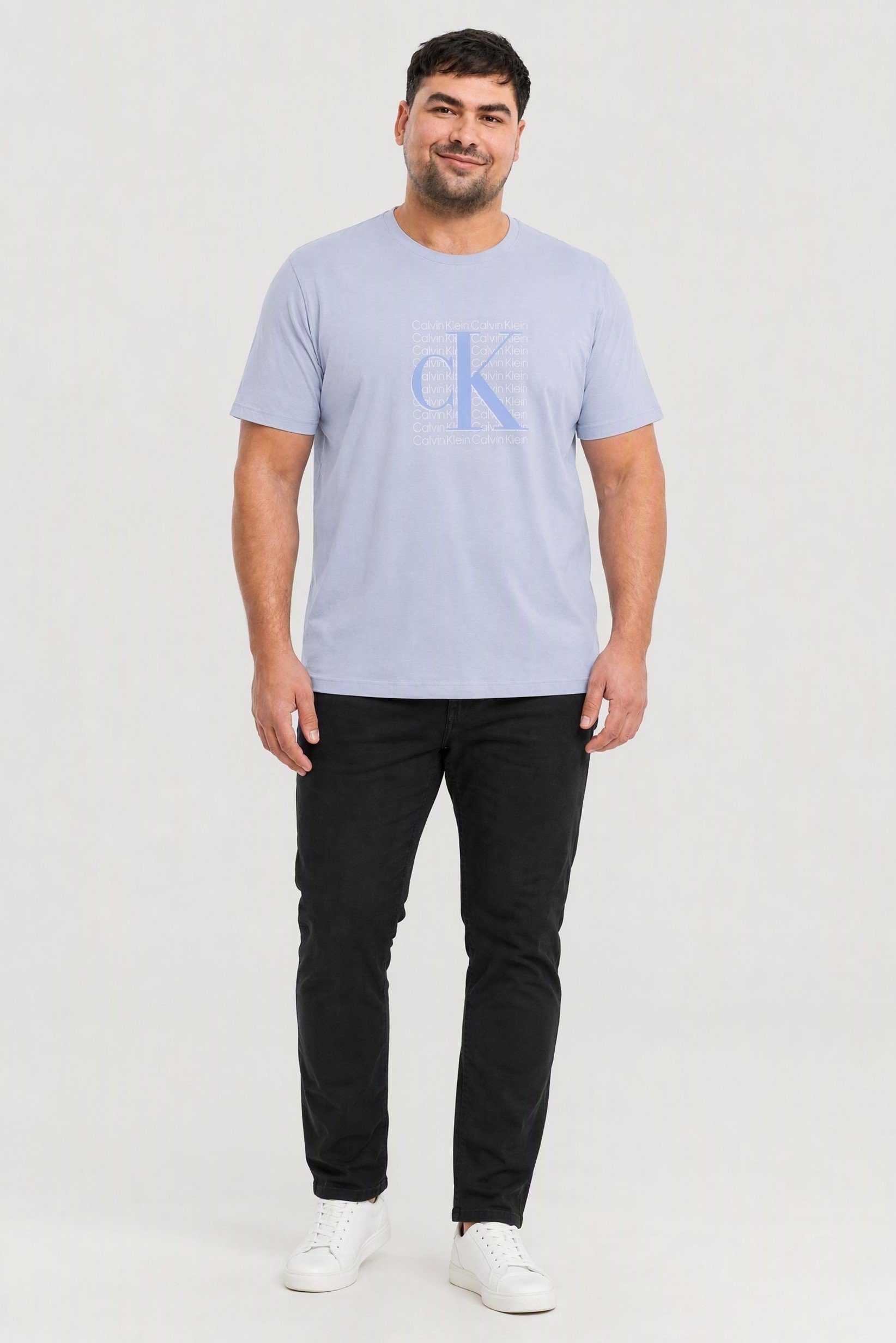 Calvin Klein Jeans Men Crew Neck Short Sleeve Brand Logo T-Shirt, Light Blue
