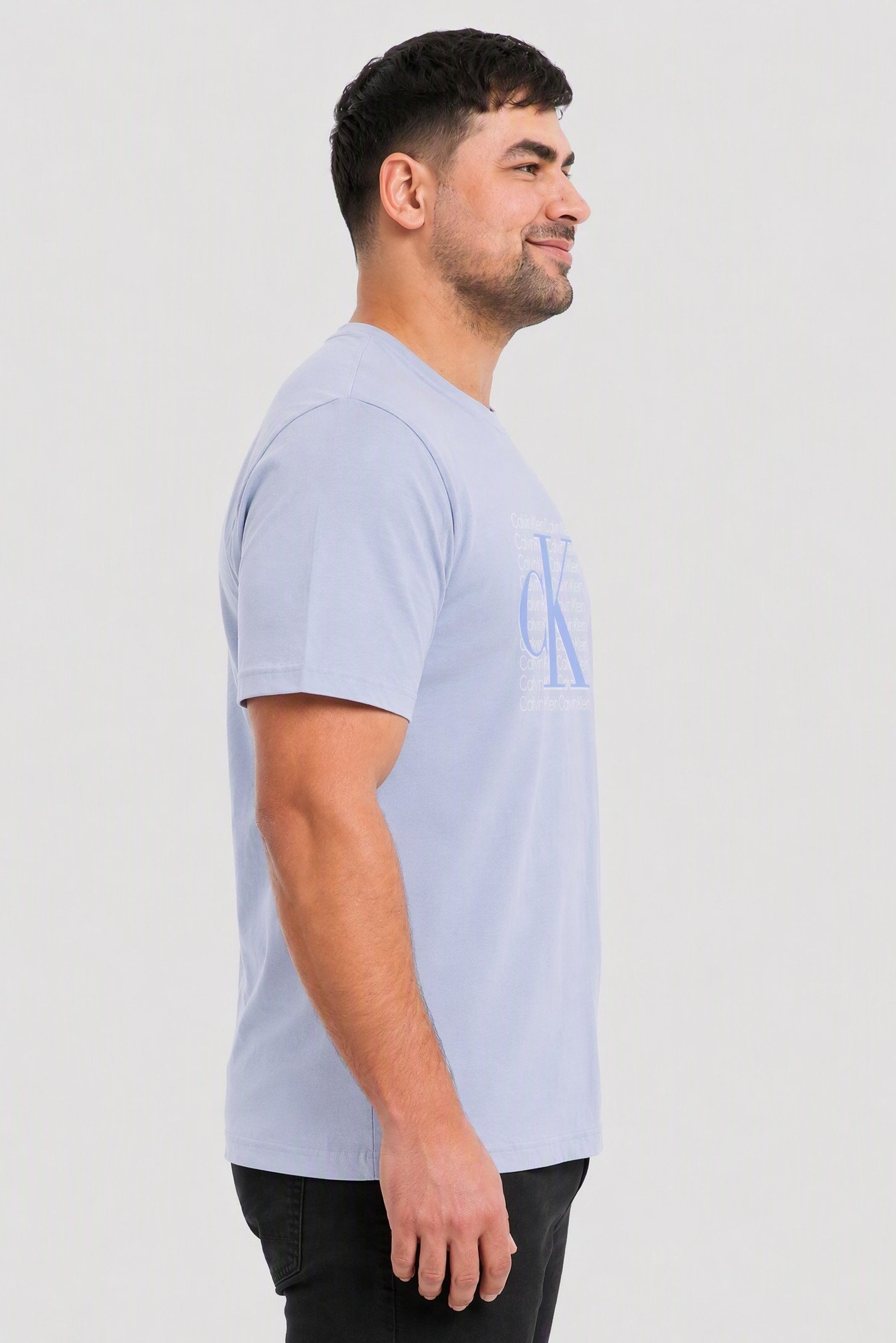 Calvin Klein Jeans Men Crew Neck Short Sleeve Brand Logo T-Shirt, Light Blue