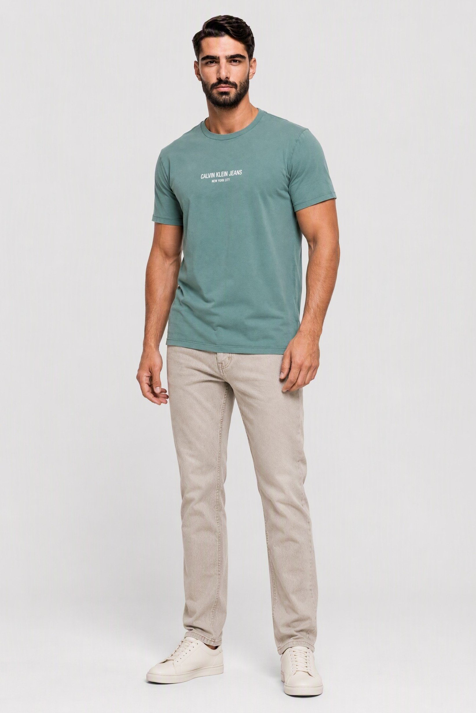 Calvin Klein Jeans Men Crew Neck Short Sleeve Brand Logo T-Shirt, Wash Green