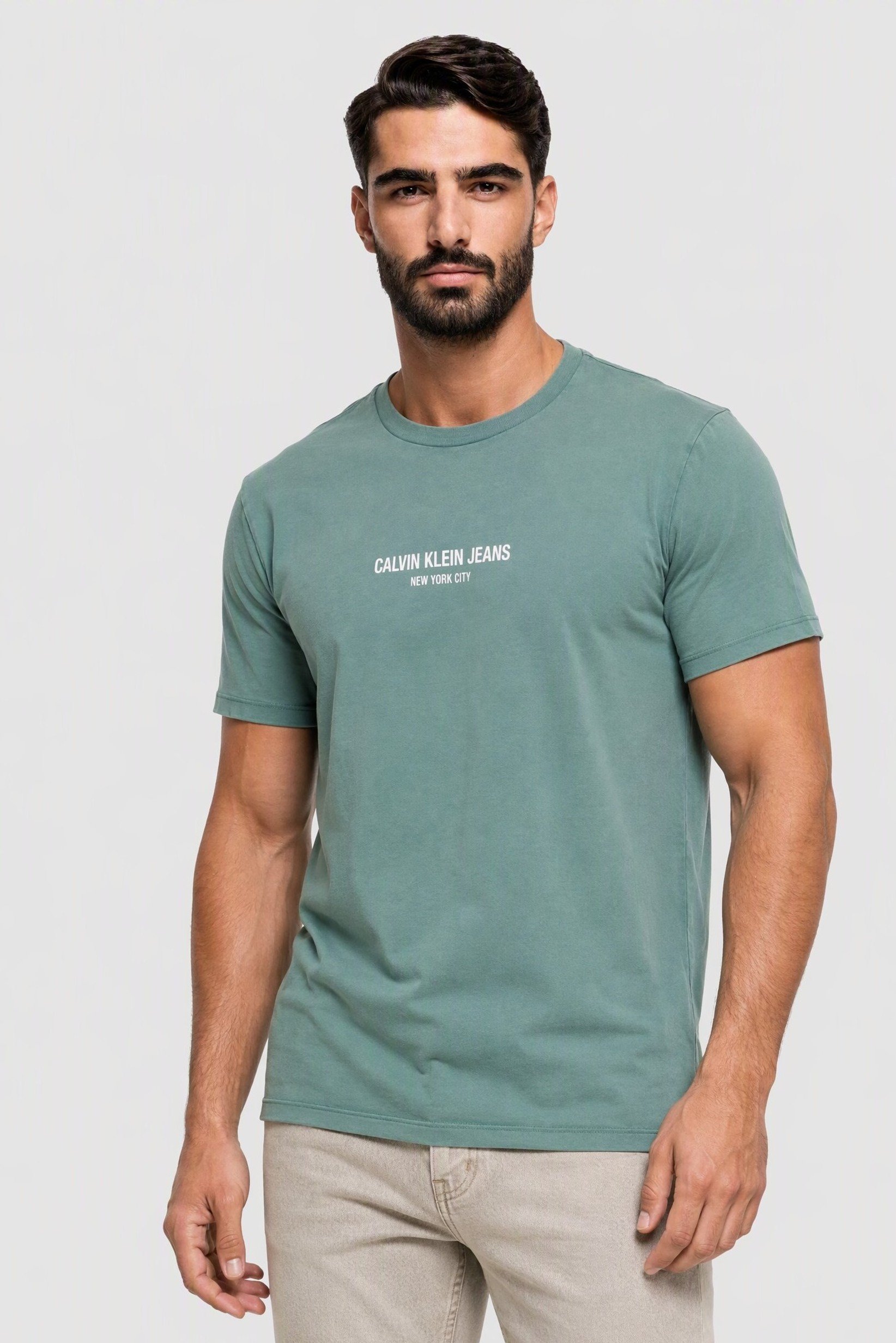 Calvin Klein Jeans Men Crew Neck Short Sleeve Brand Logo T-Shirt, Wash Green
