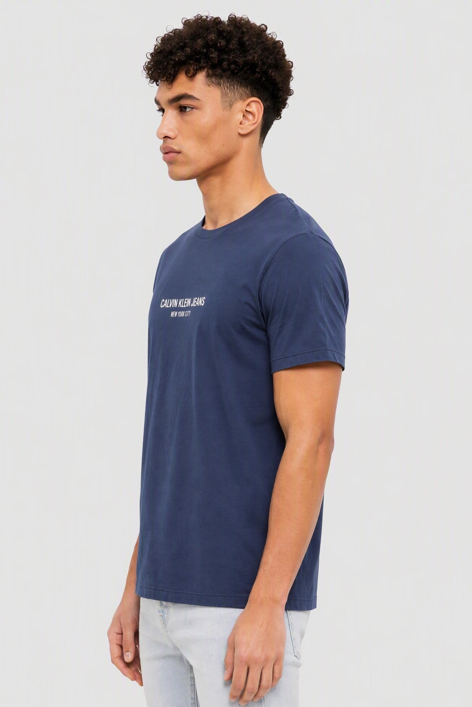 Calvin Klein Jeans Men Crew Neck Short Sleeve Brand Logo T-Shirt, Slate Blue