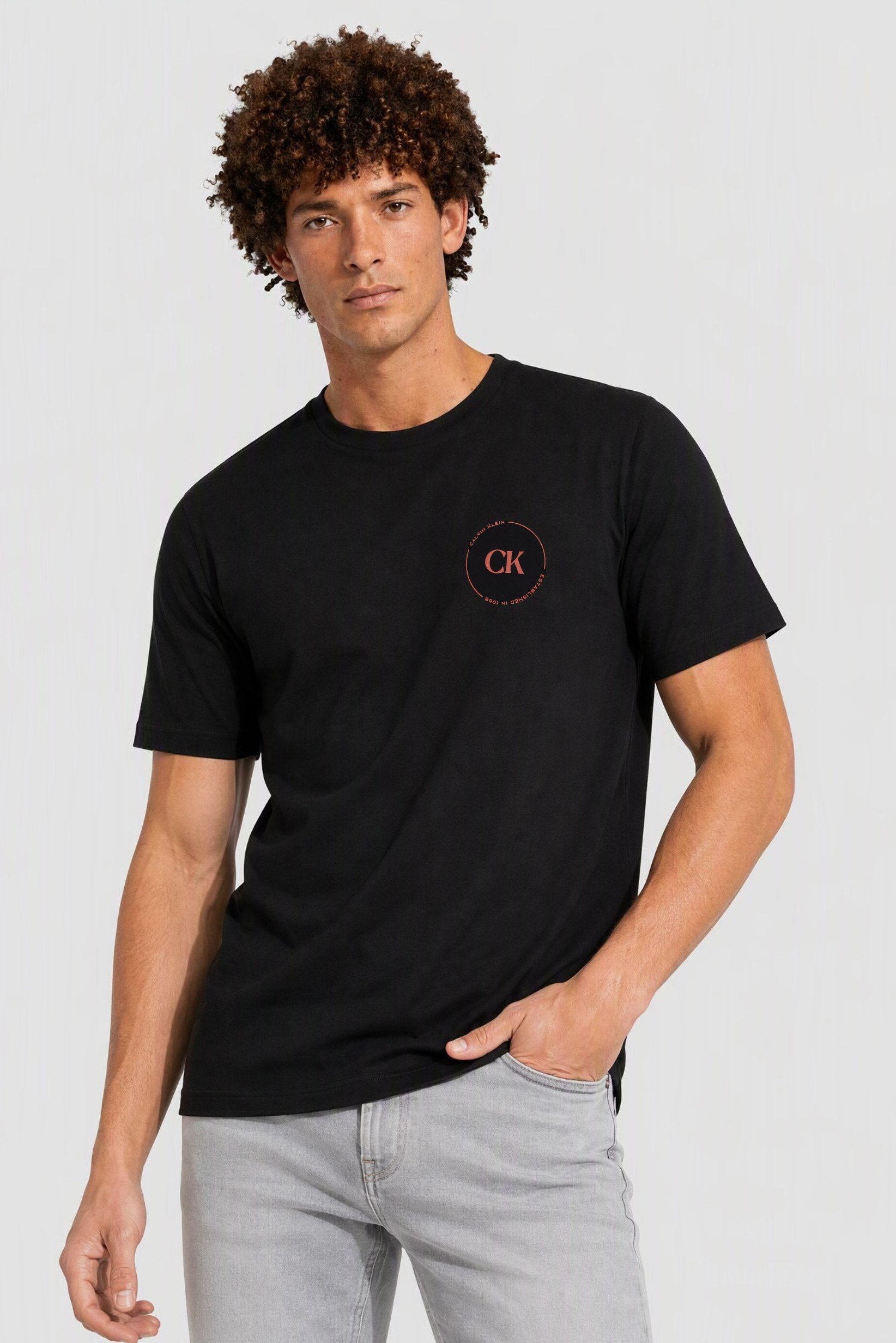 Calvin Klein Jeans Men Crew Neck Short Sleeve Brand Logo T-Shirt, Black