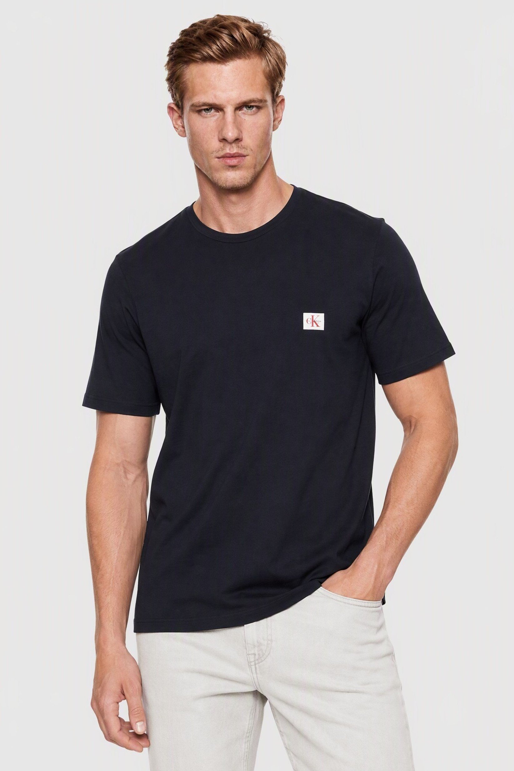 Calvin Klein Jeans Men Crew Neck Short Sleeve Brand Logo T-Shirt, Navy