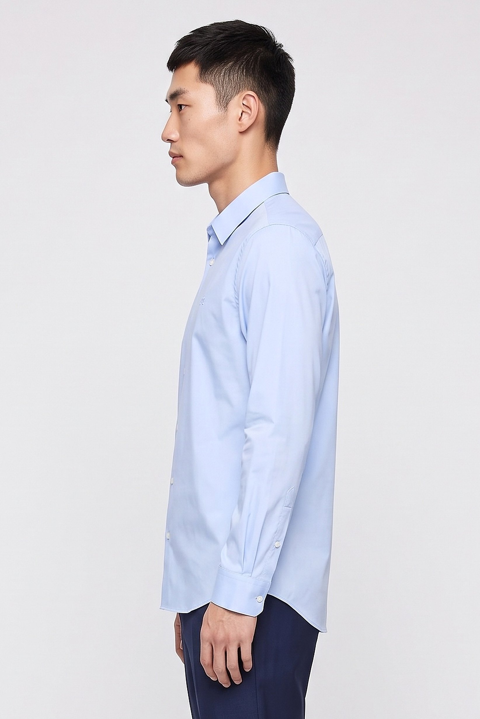 Men Slim Fit Embroidered Logo Long Sleeve Casual Shirt, Light Blue