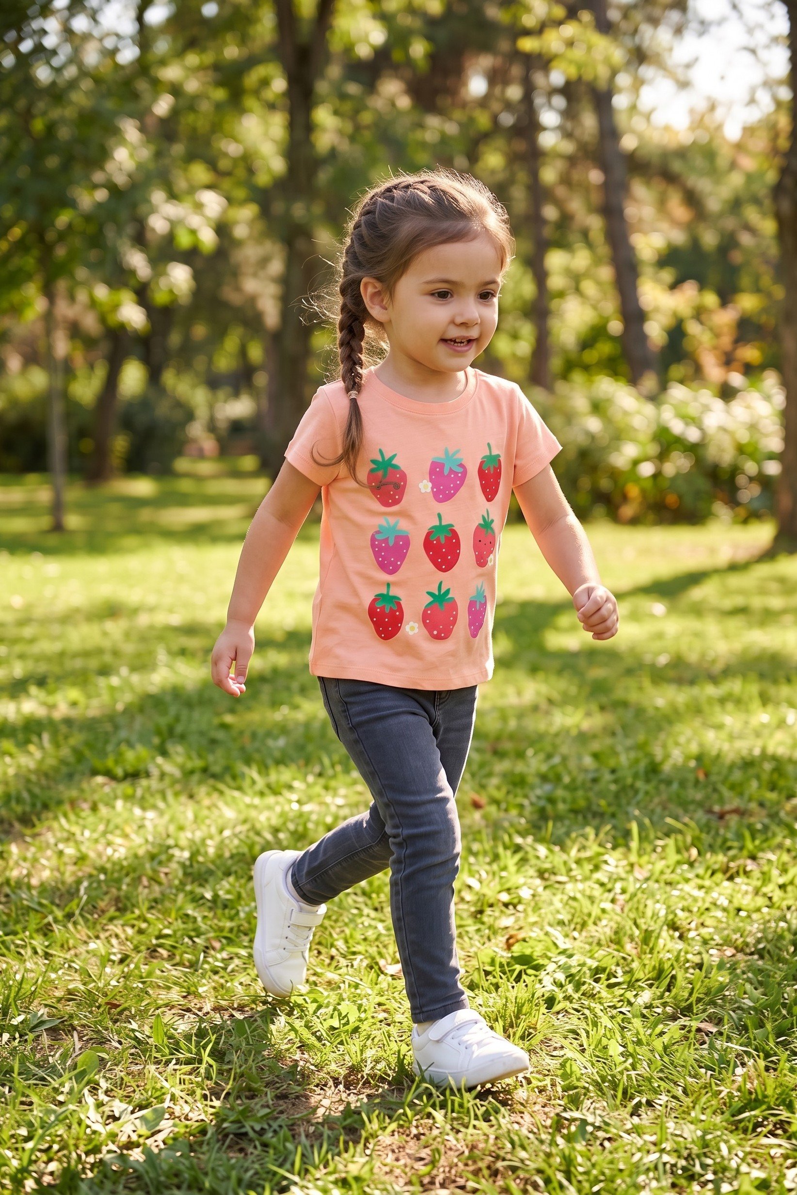 Toddlers Girl Short Sleeve Graphic Print Top, Peach