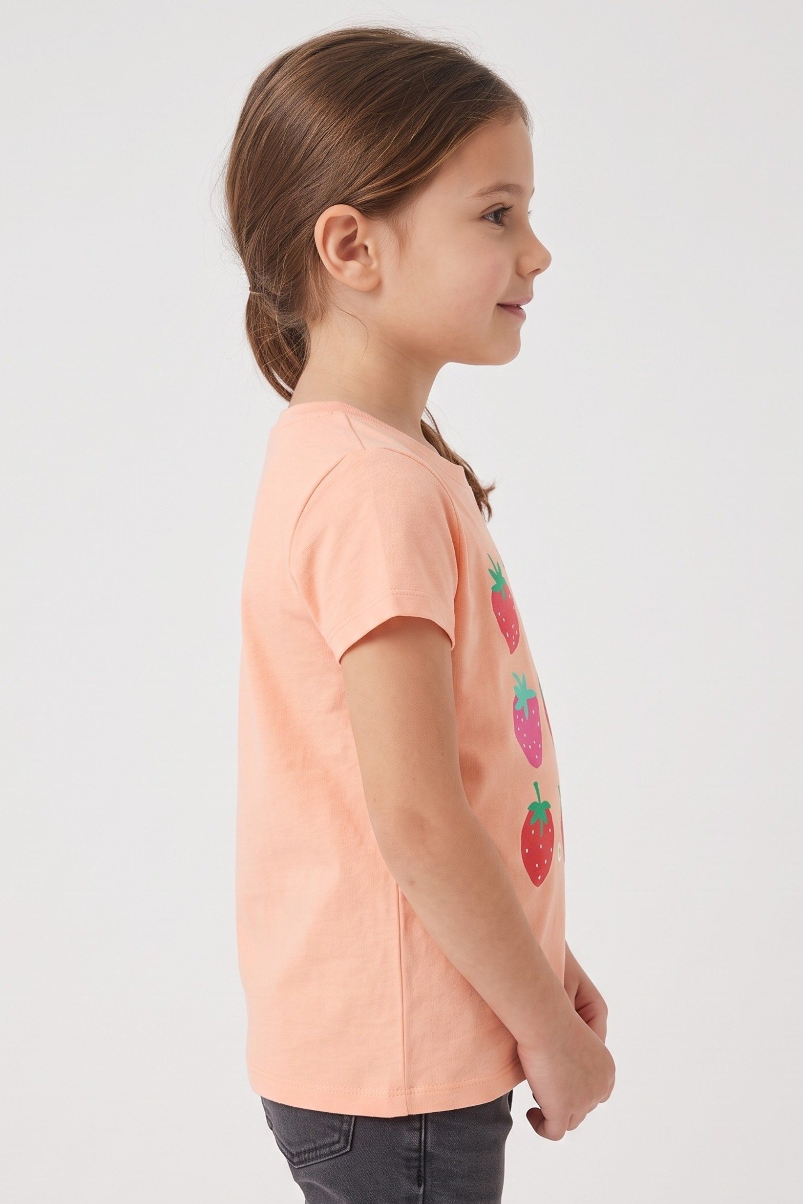Toddlers Girl Short Sleeve Graphic Print Top, Peach