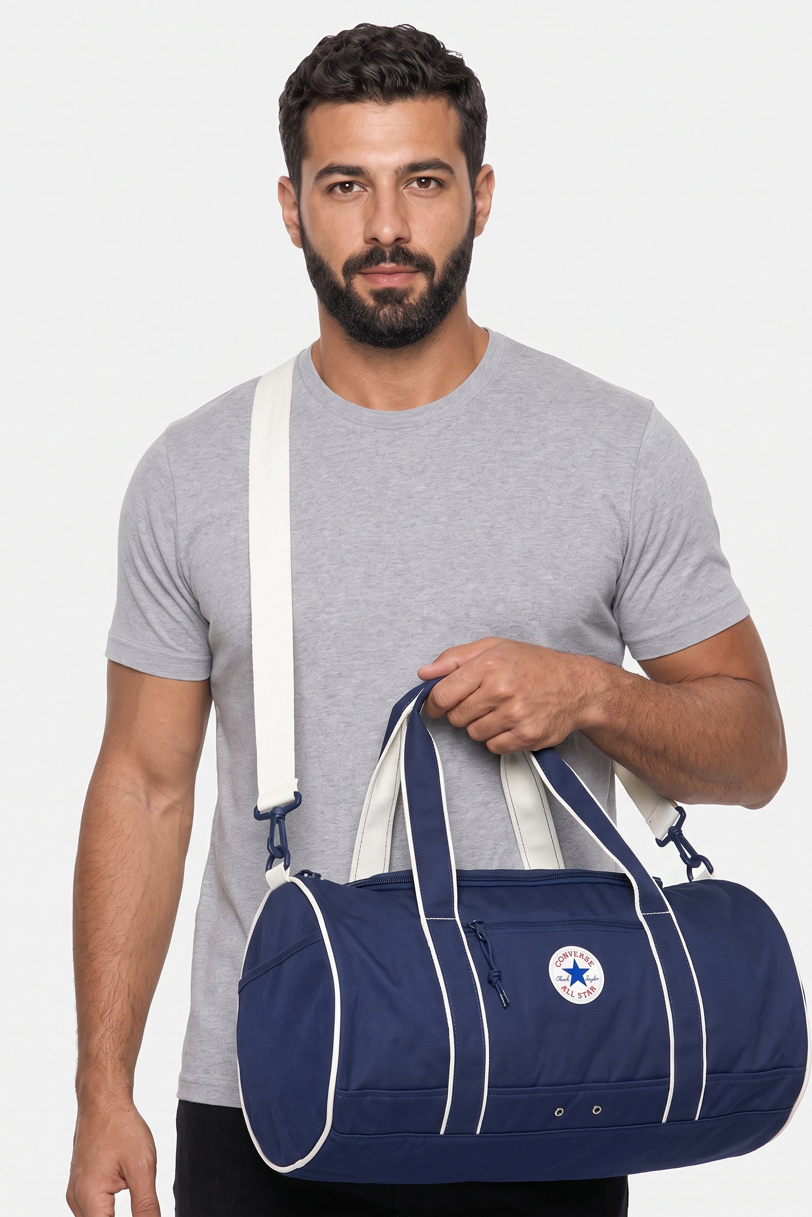 Men Brand Logo Duffle Bag, Navy