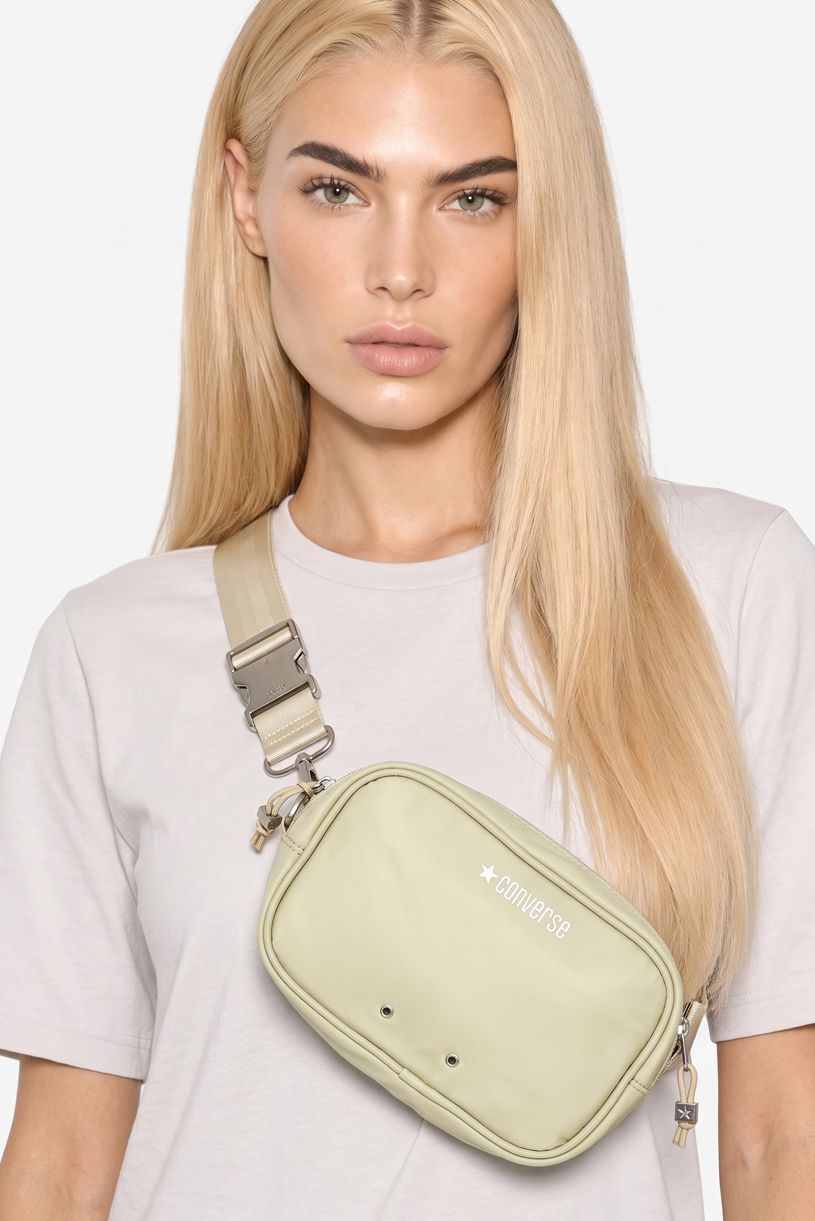 Women Brand Logo Cross Body Bag, Cream
