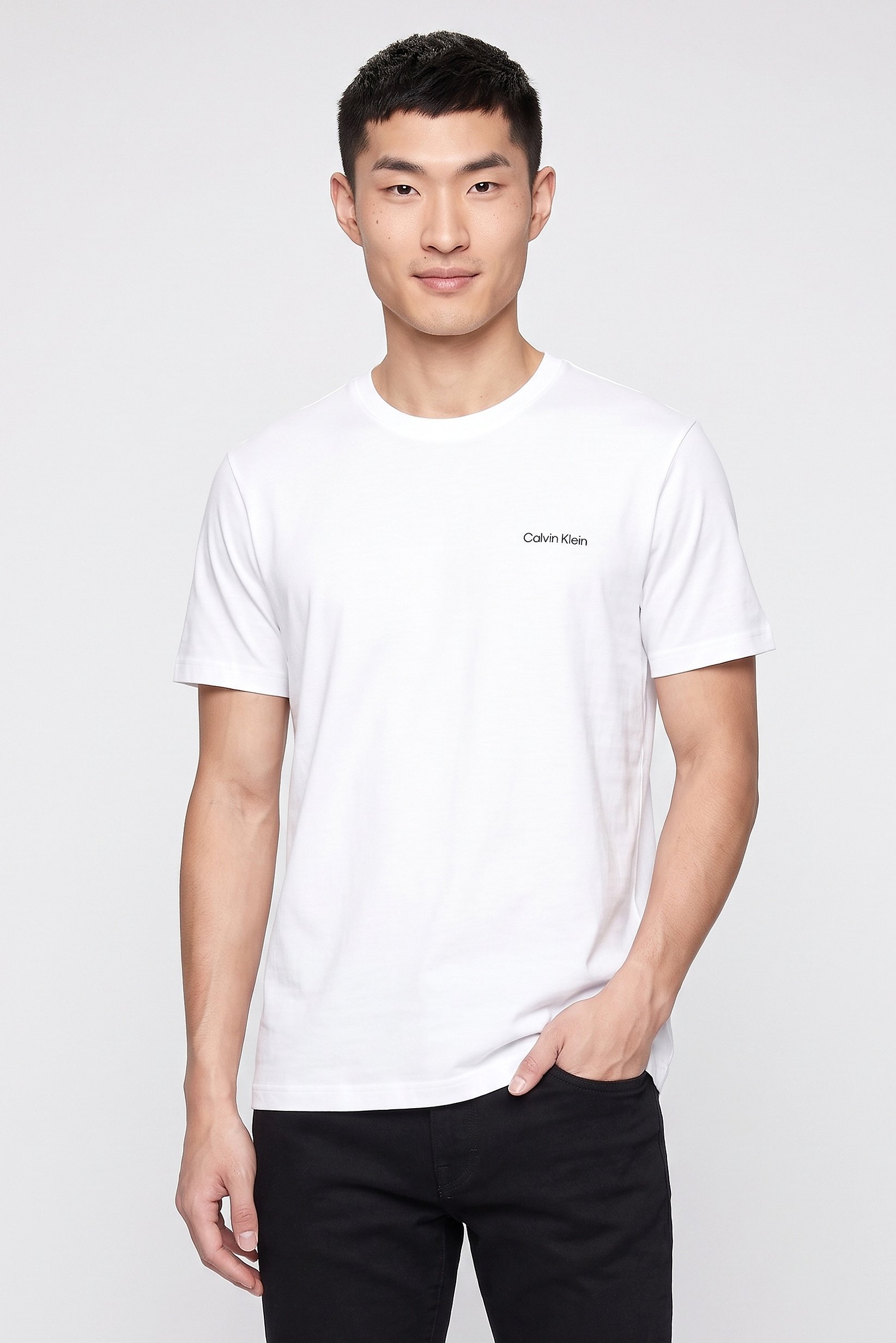 Men Crew Neck Short Sleeve Brand Logo T-Shirt, White