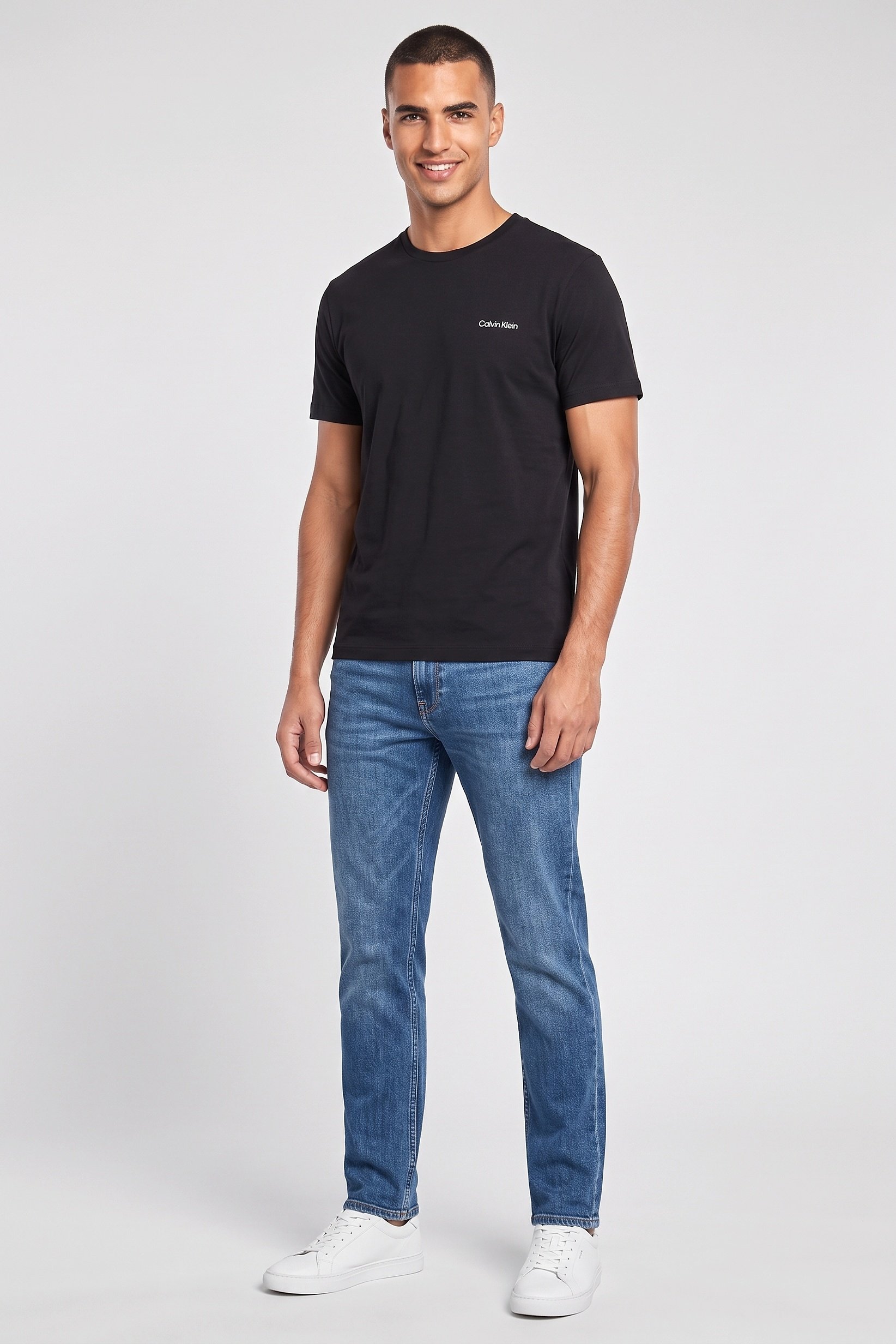 Men Crew Neck Short Sleeve Brand Logo T-Shirt, Black