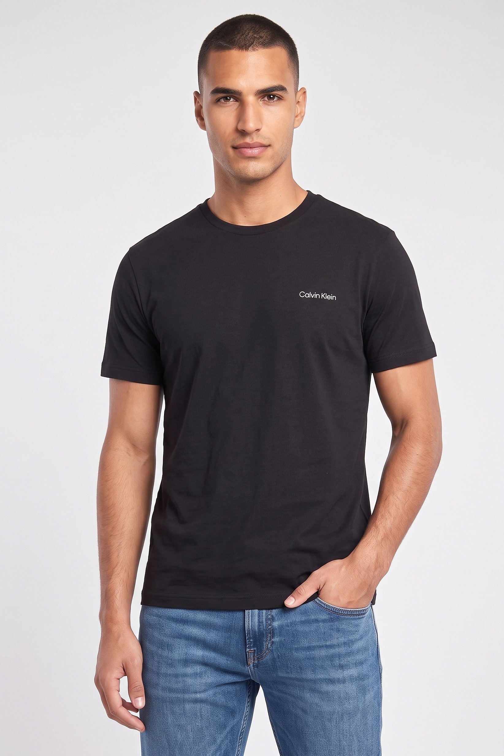 Men Crew Neck Short Sleeve Brand Logo T-Shirt, Black
