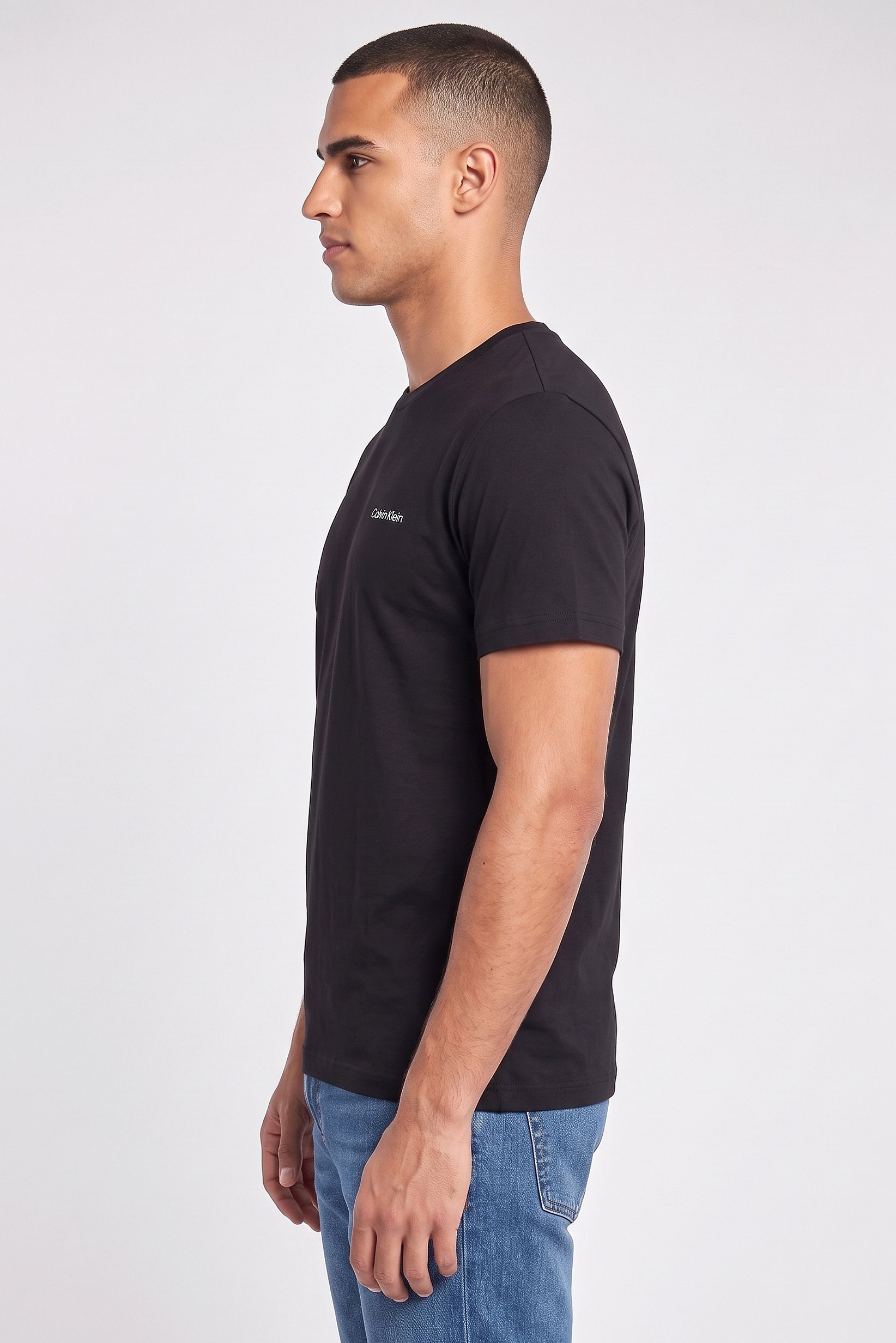 Men Crew Neck Short Sleeve Brand Logo T-Shirt, Black