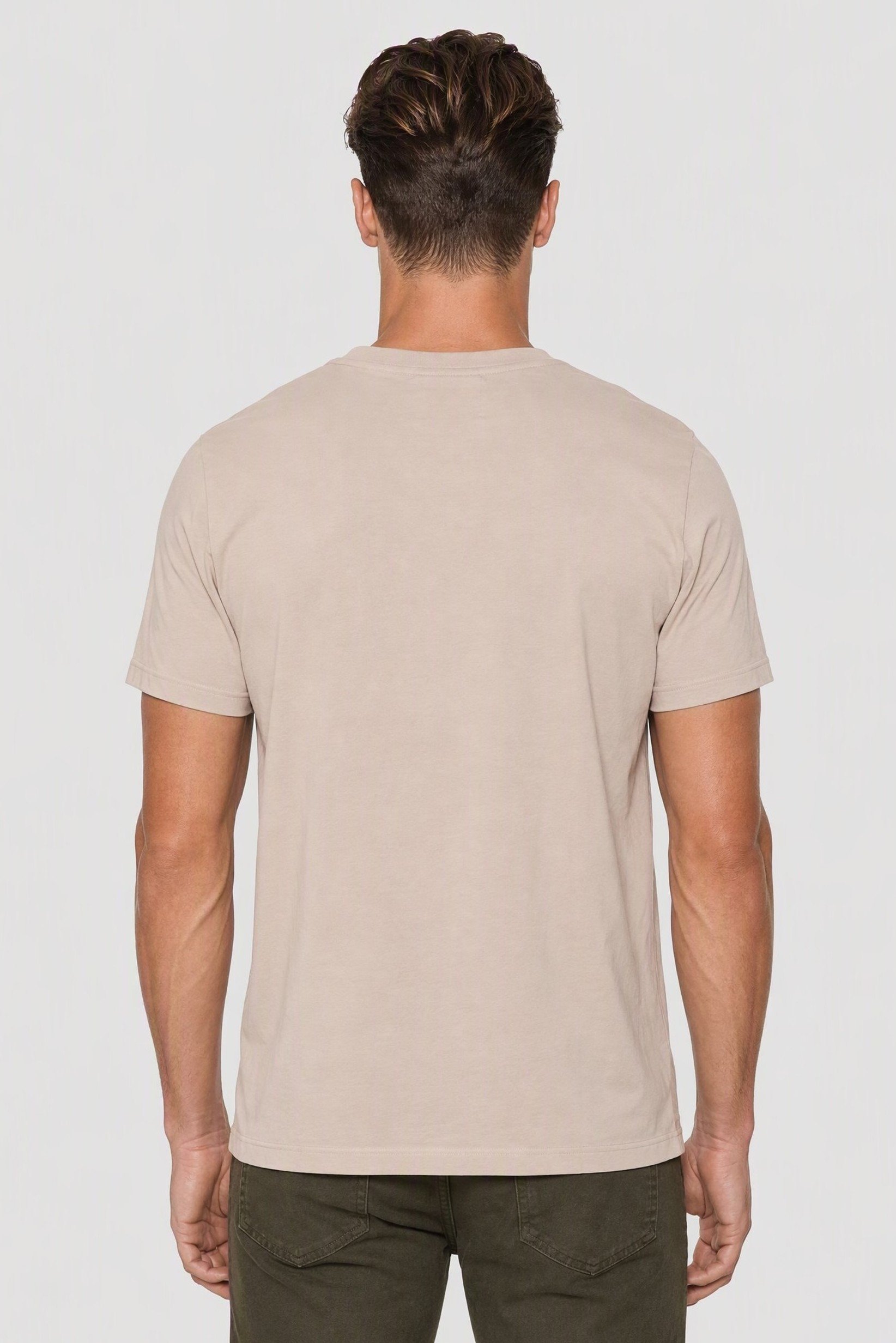 Men Crew Neck Short Sleeve Brand Logo T-Shirt, Beige