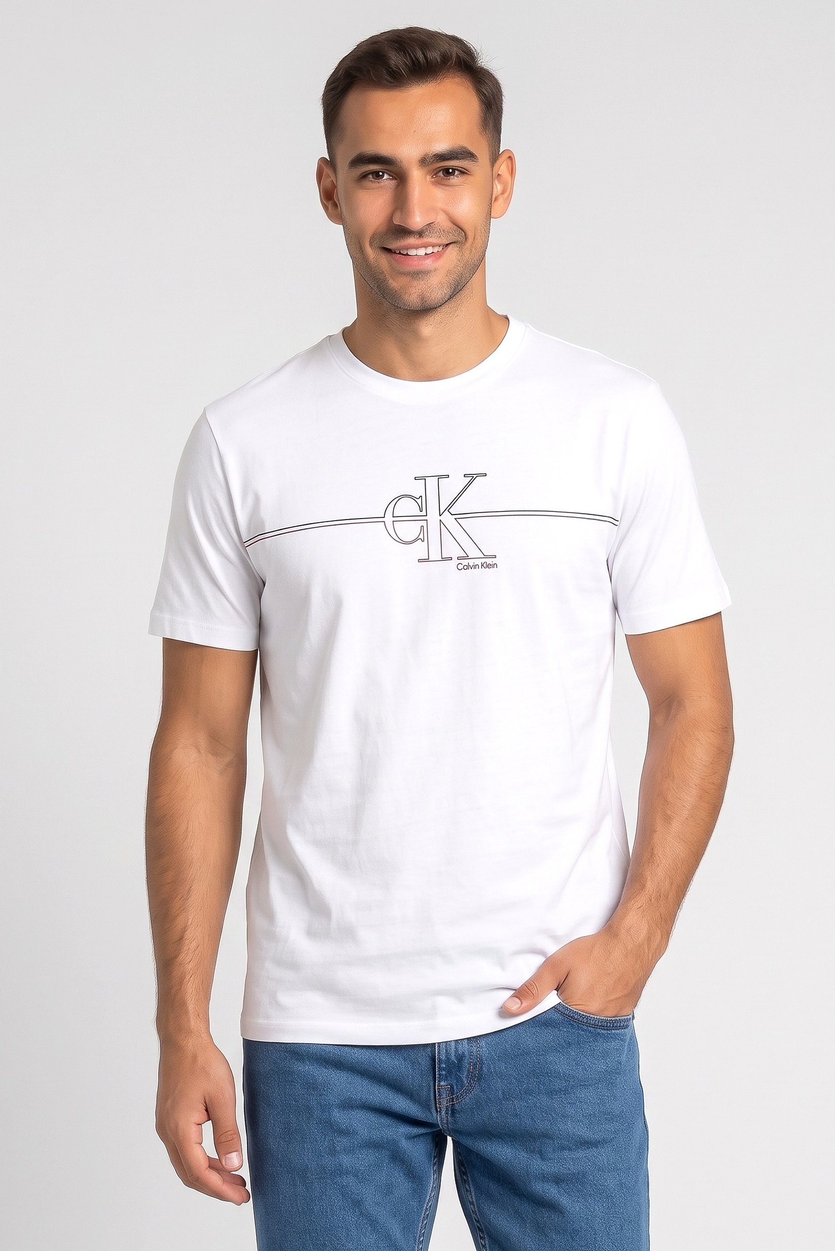 Calvin Klein Jeans Men Crew Neck Short Sleeve Brand Logo T-Shirt, White