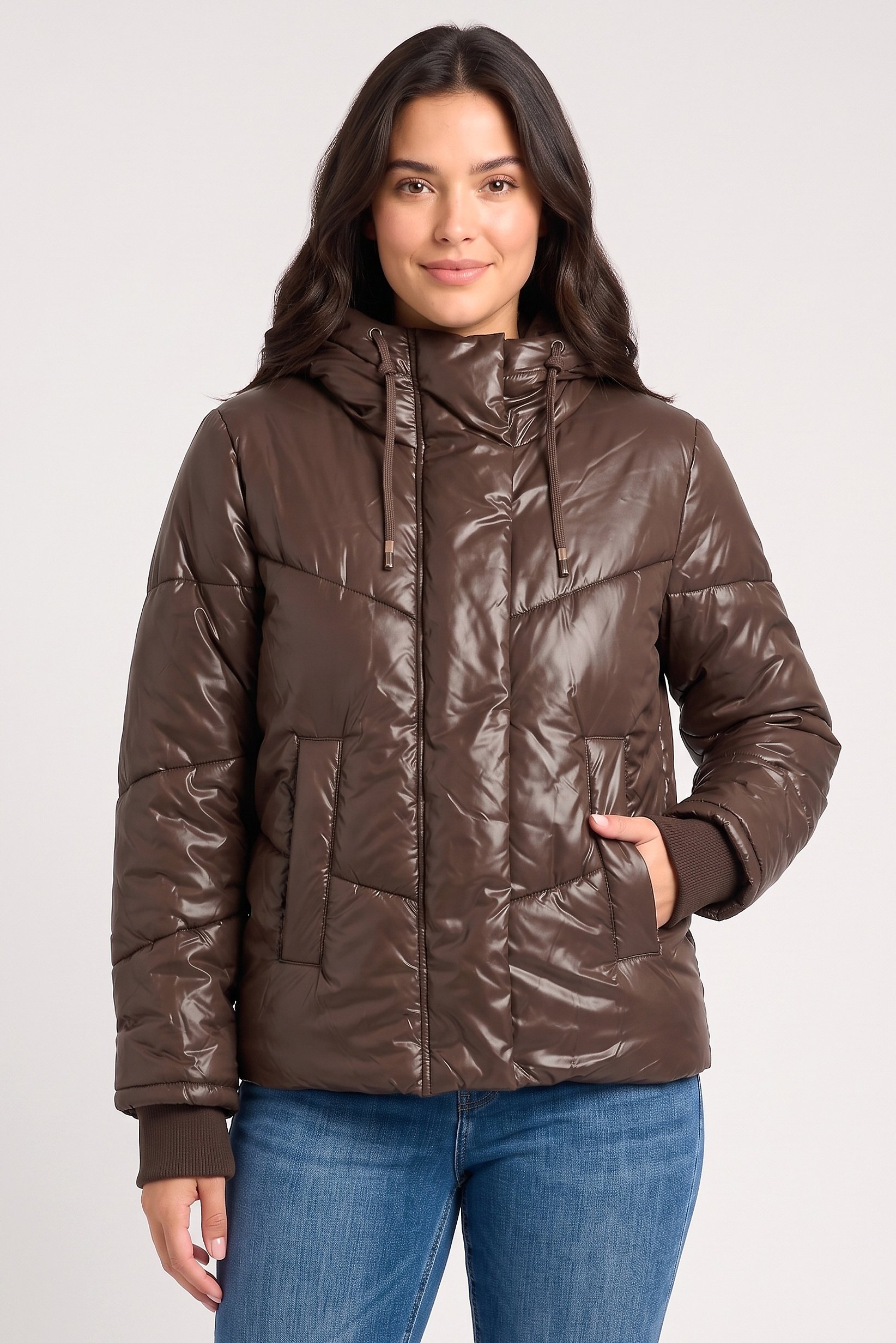 Women Quilted Puffer Jackets, Brown