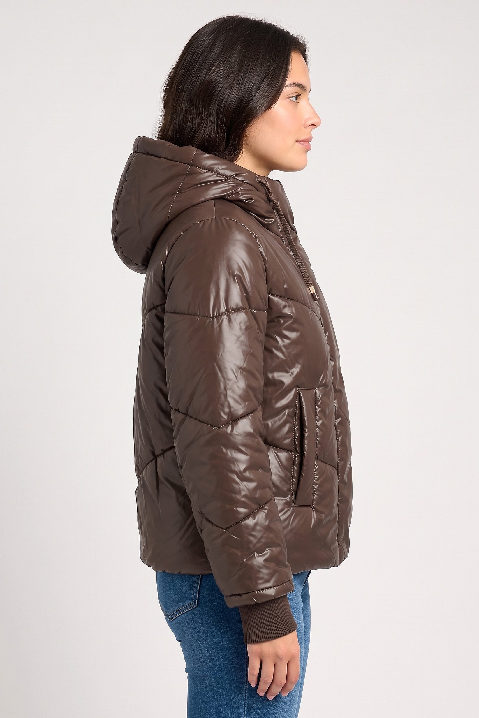 Women Quilted Puffer Jackets, Brown