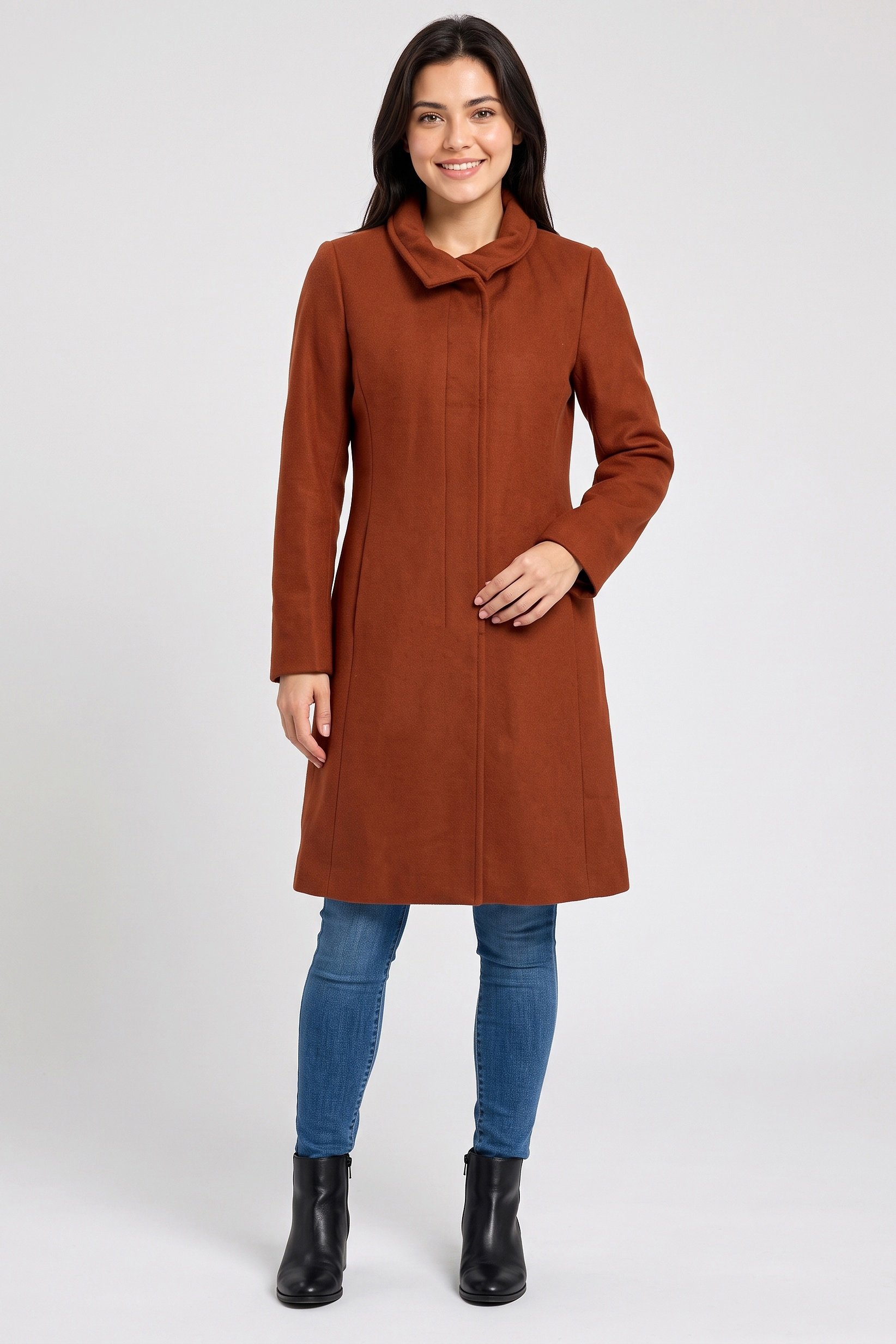 Women Textured Trench Coat, Rust