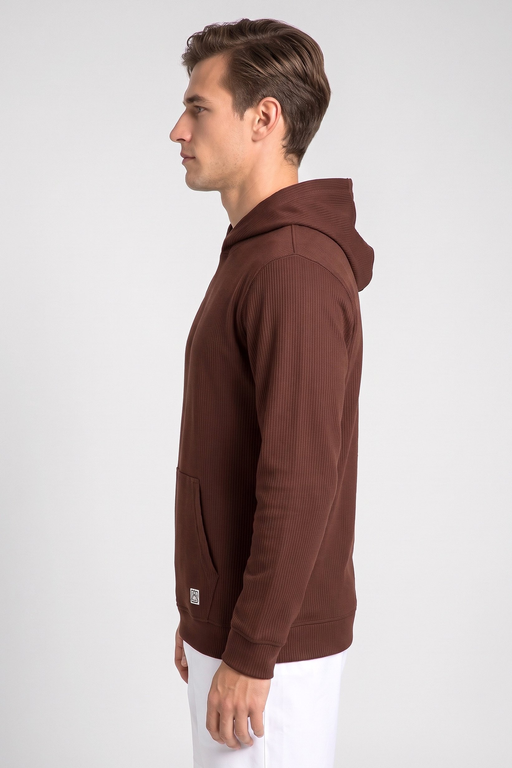 Men Sportswear Fit Long Sleeve Outdoor Hoodie, Chocolate Brown