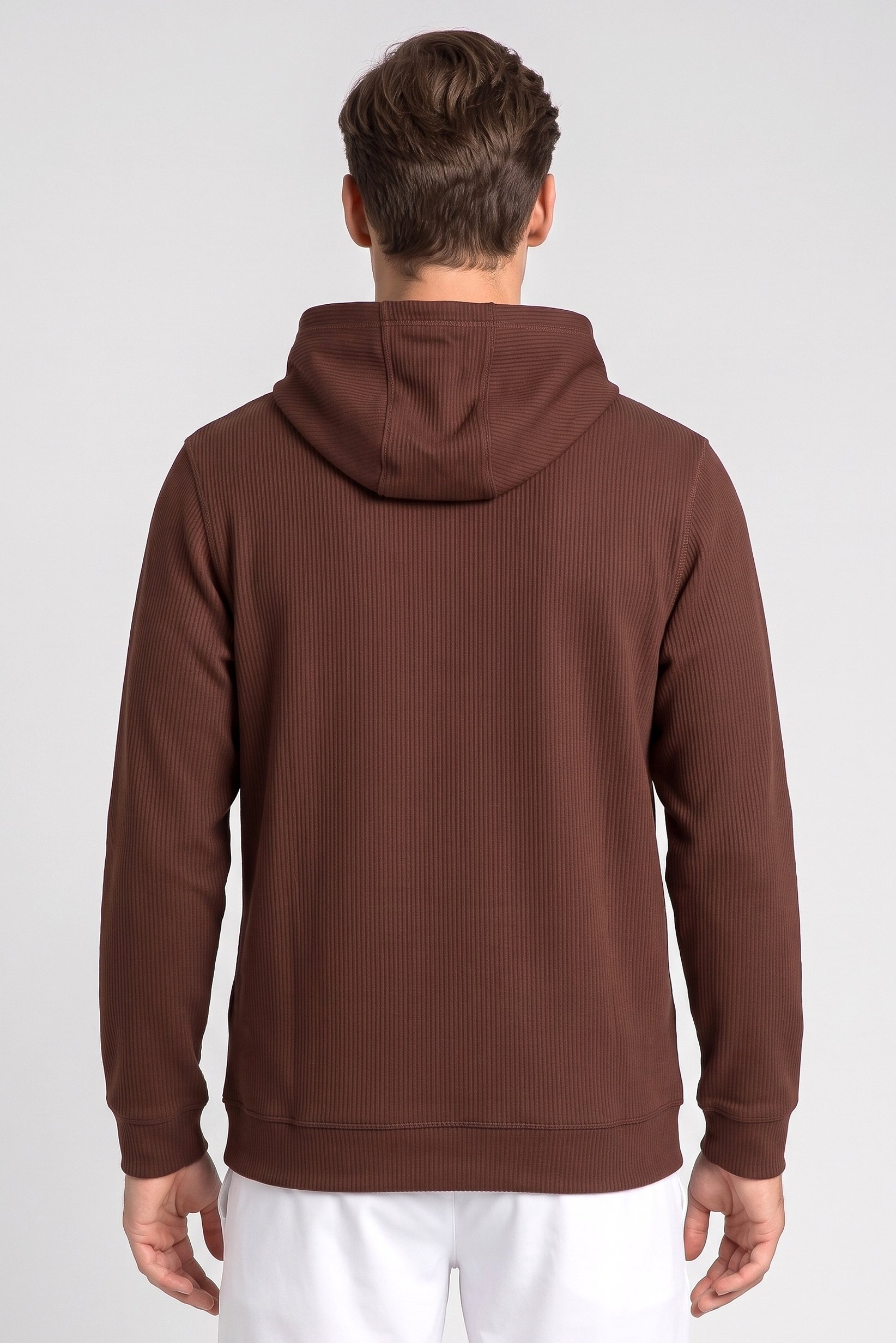 Men Sportswear Fit Long Sleeve Outdoor Hoodie, Chocolate Brown