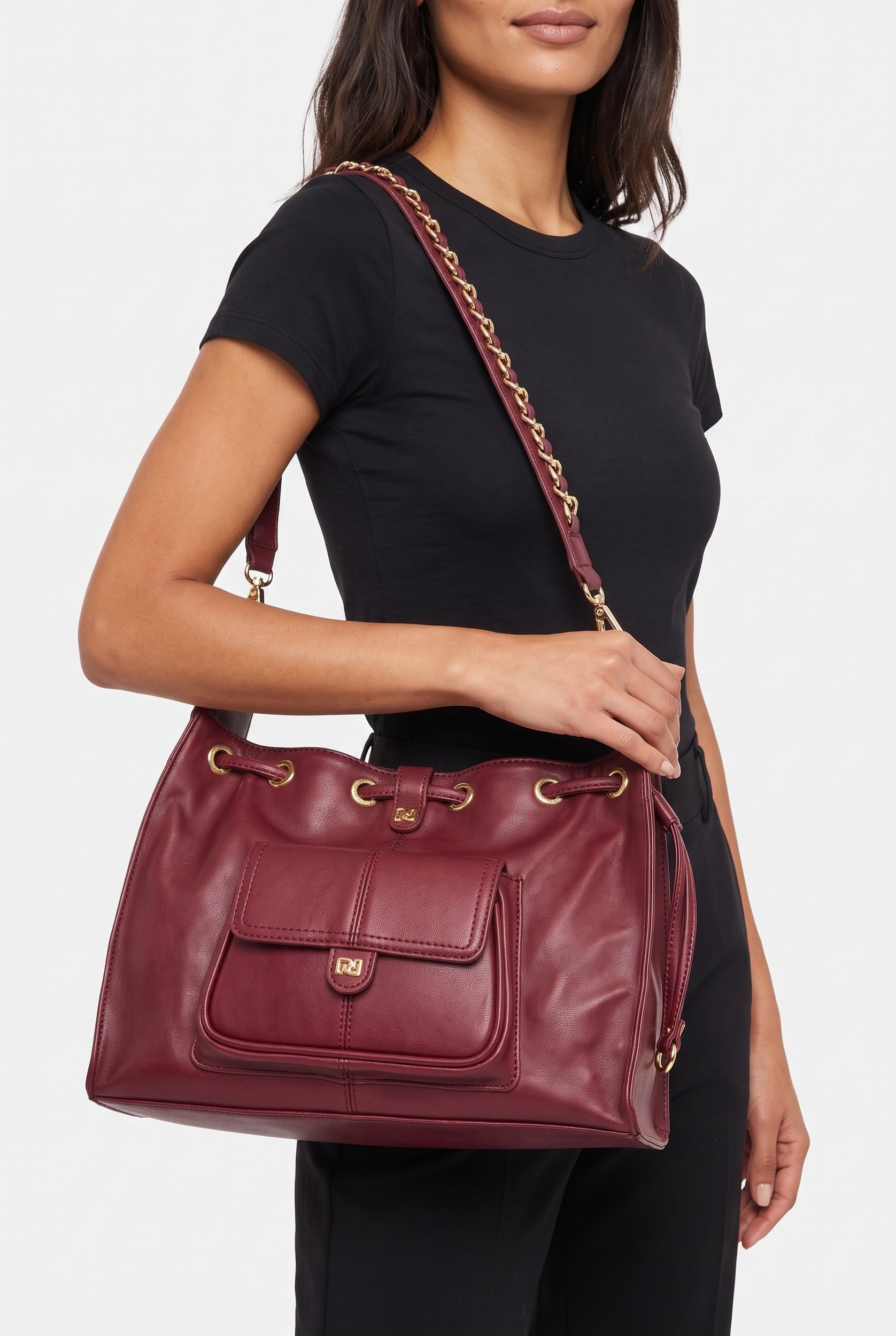 Women Brand Logo Handbag, Maroon