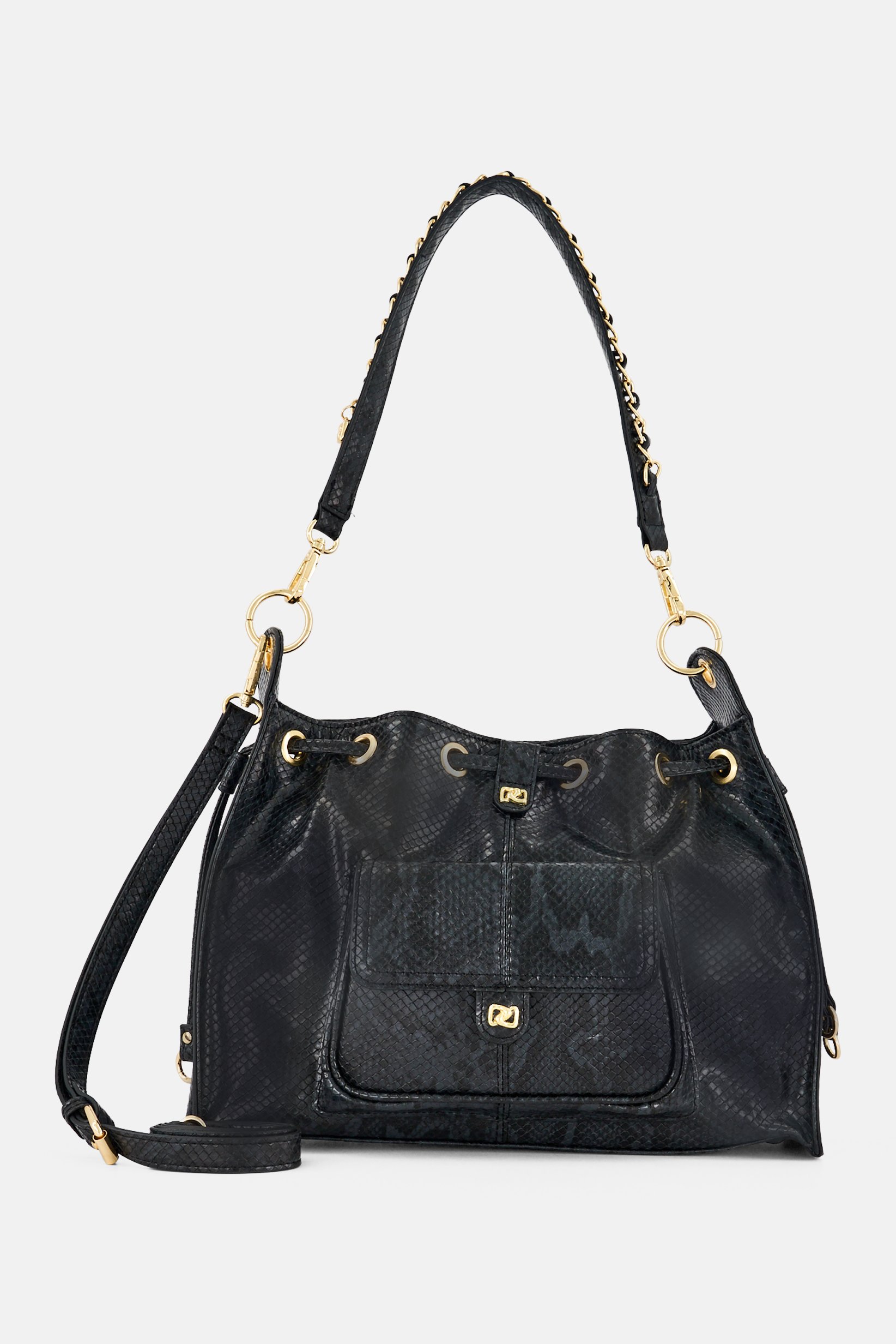 Women Snakeskin Handbag, Black