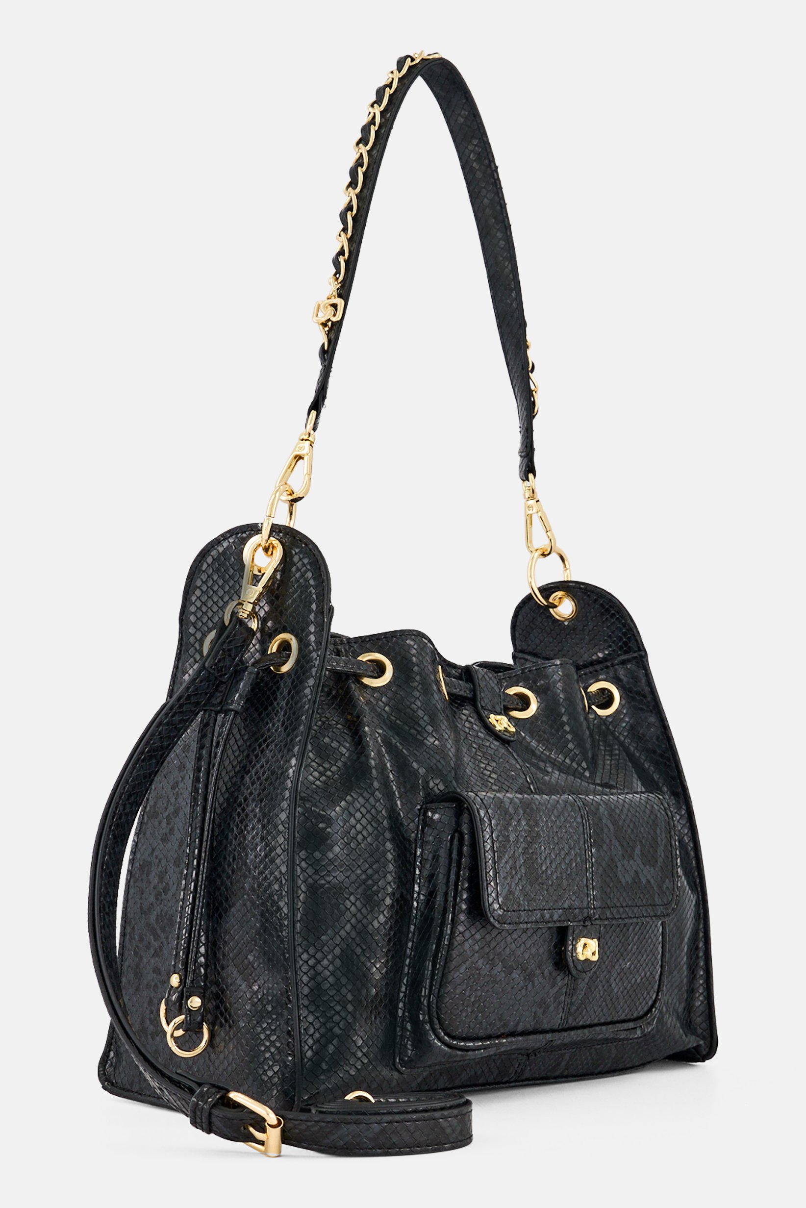 Women Snakeskin Handbag, Black