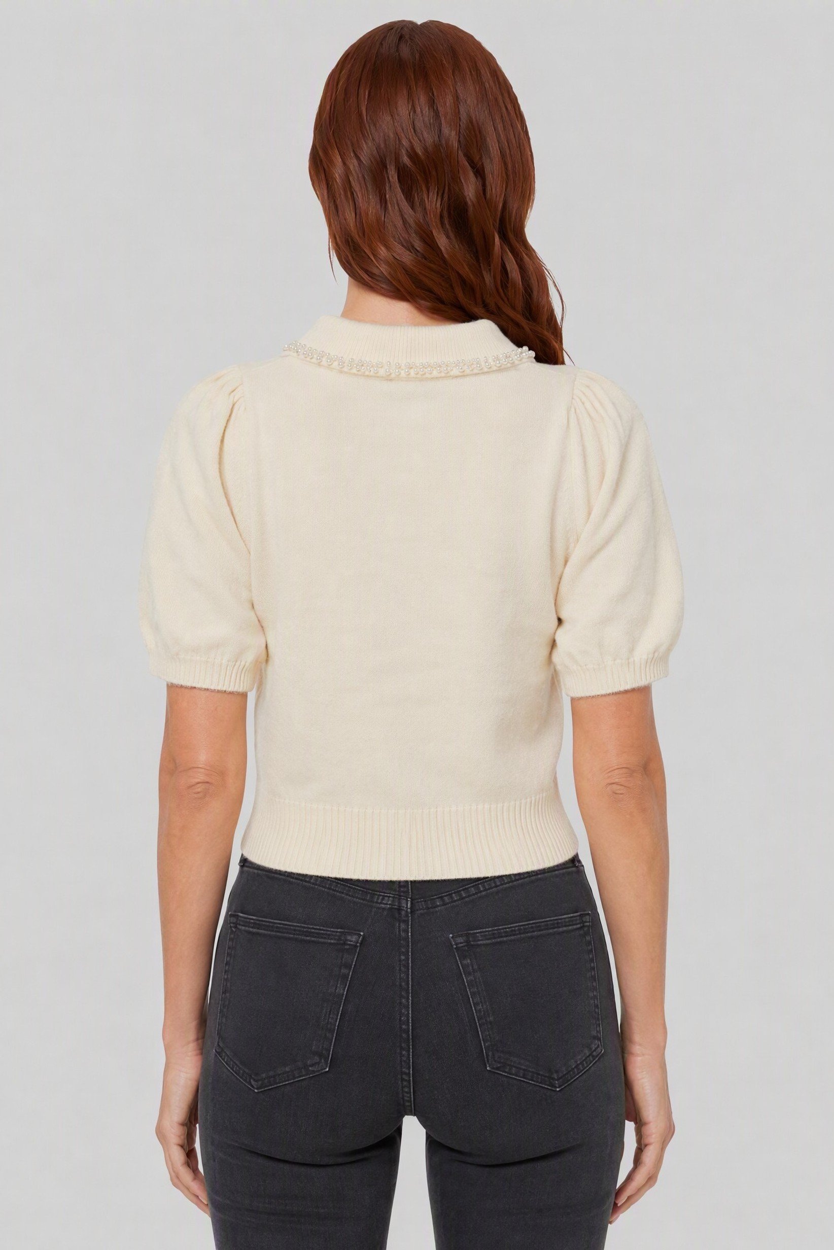 Women Peter Pan Collar Knitted Sweater, Cream