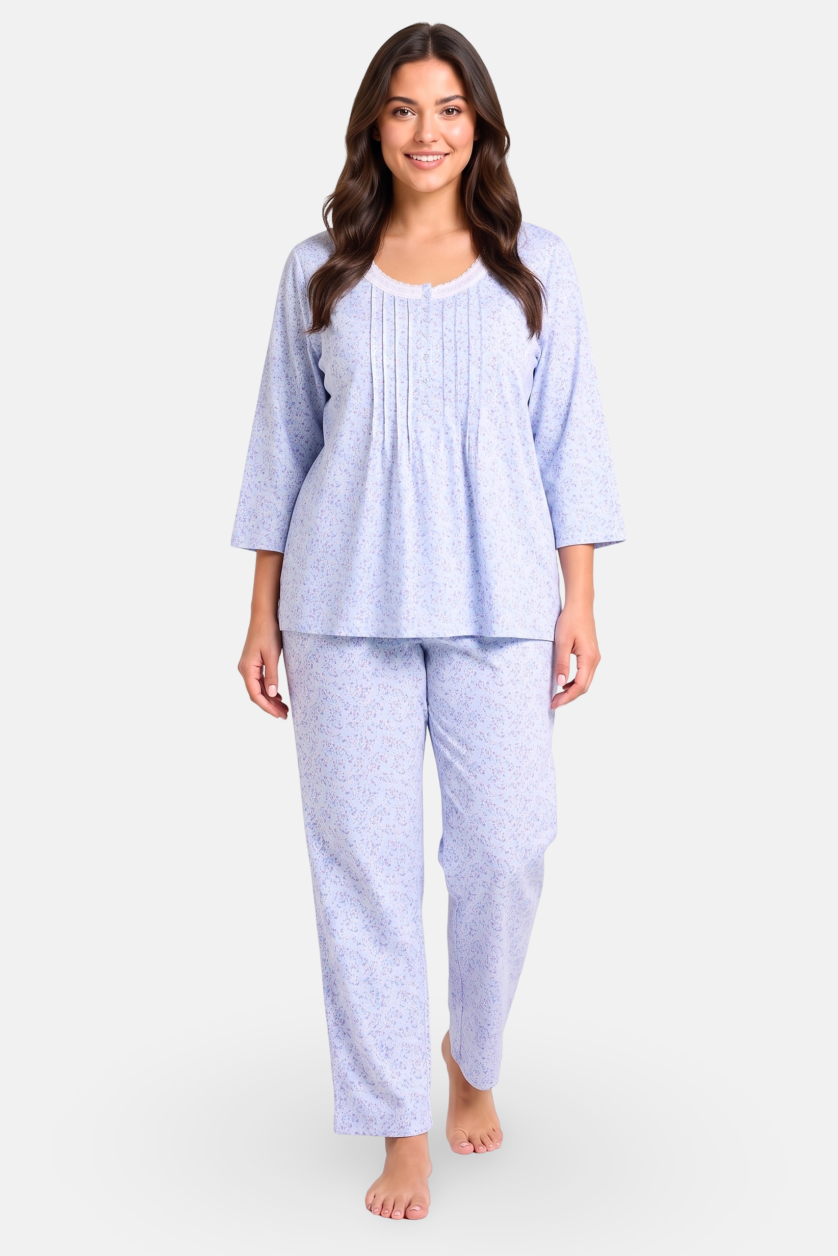 Women 2 Pcs Floral Print 3/4 Sleeeve Top And Bottom Pyjama Set, Multicolor