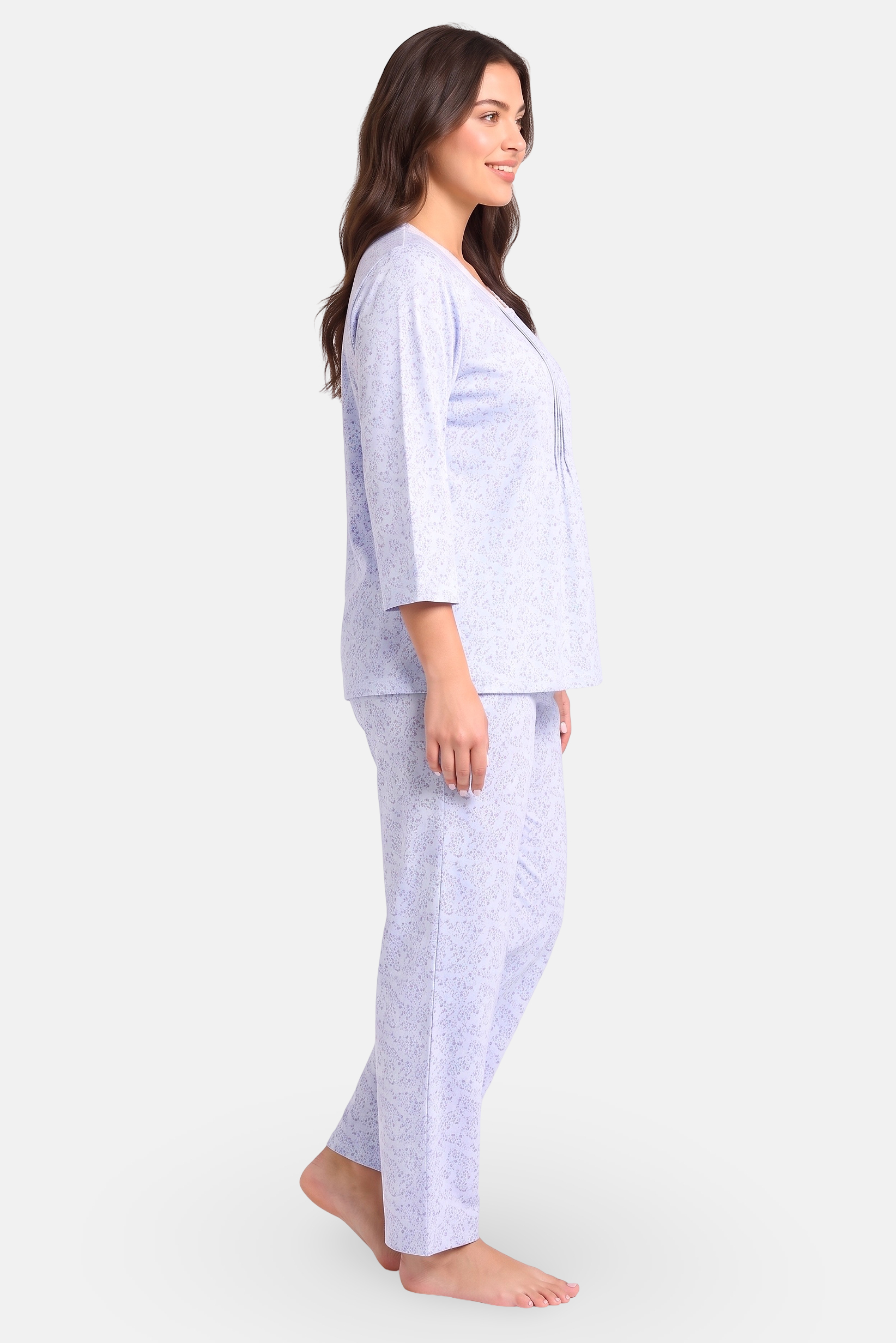 Women 2 Pcs Floral Print 3/4 Sleeeve Top And Bottom Pyjama Set, Multicolor