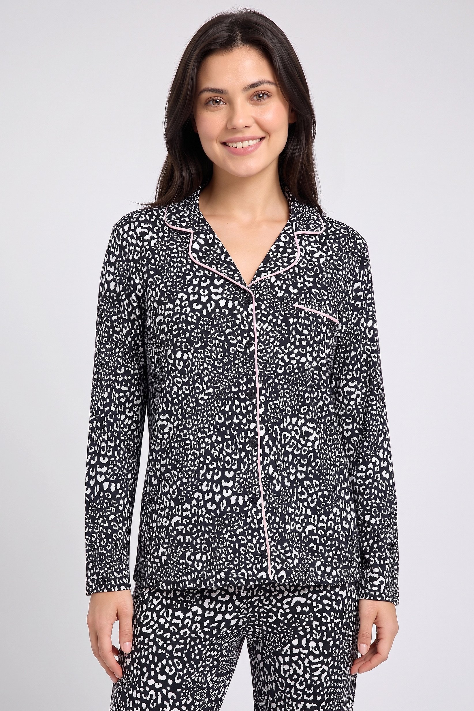 Women 2 Pcs Allover Print Long Sleeve Top And Pajama Bottom Sleepwear Set, Multicolor
