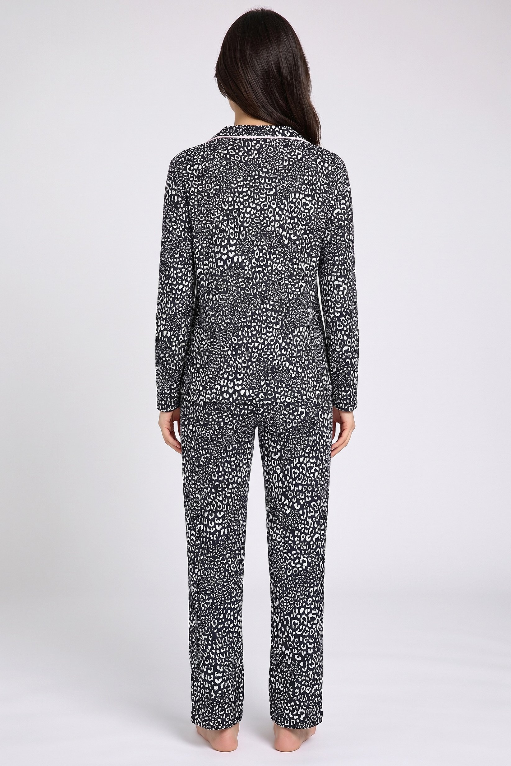 Women 2 Pcs Allover Print Long Sleeve Top And Pajama Bottom Sleepwear Set, Multicolor