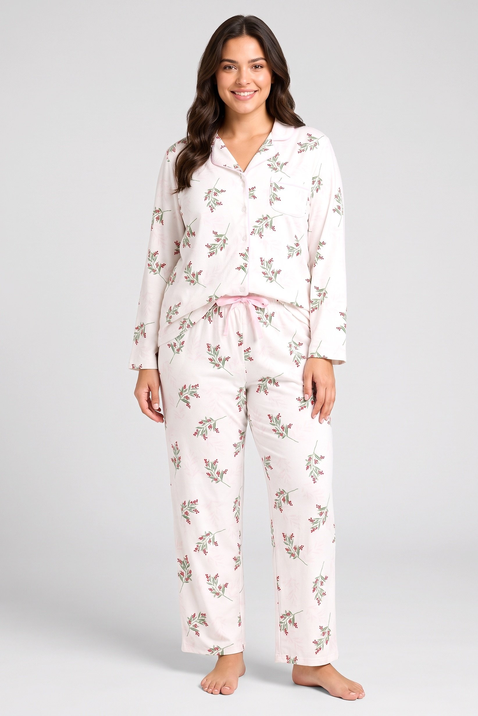 Women 2 Pcs Floral Print Long Sleeve Pyjama Top And Pants Set, Multicolor