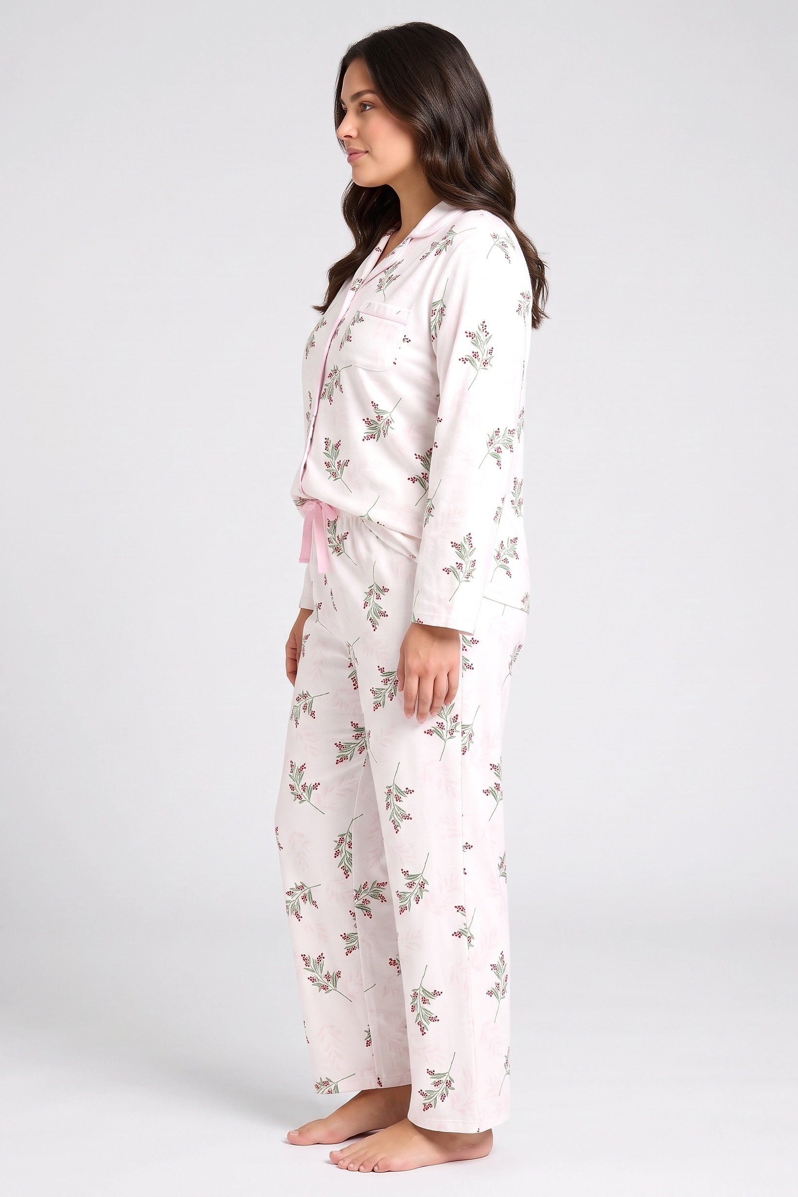Women 2 Pcs Floral Print Long Sleeve Pyjama Top And Pants Set, Multicolor