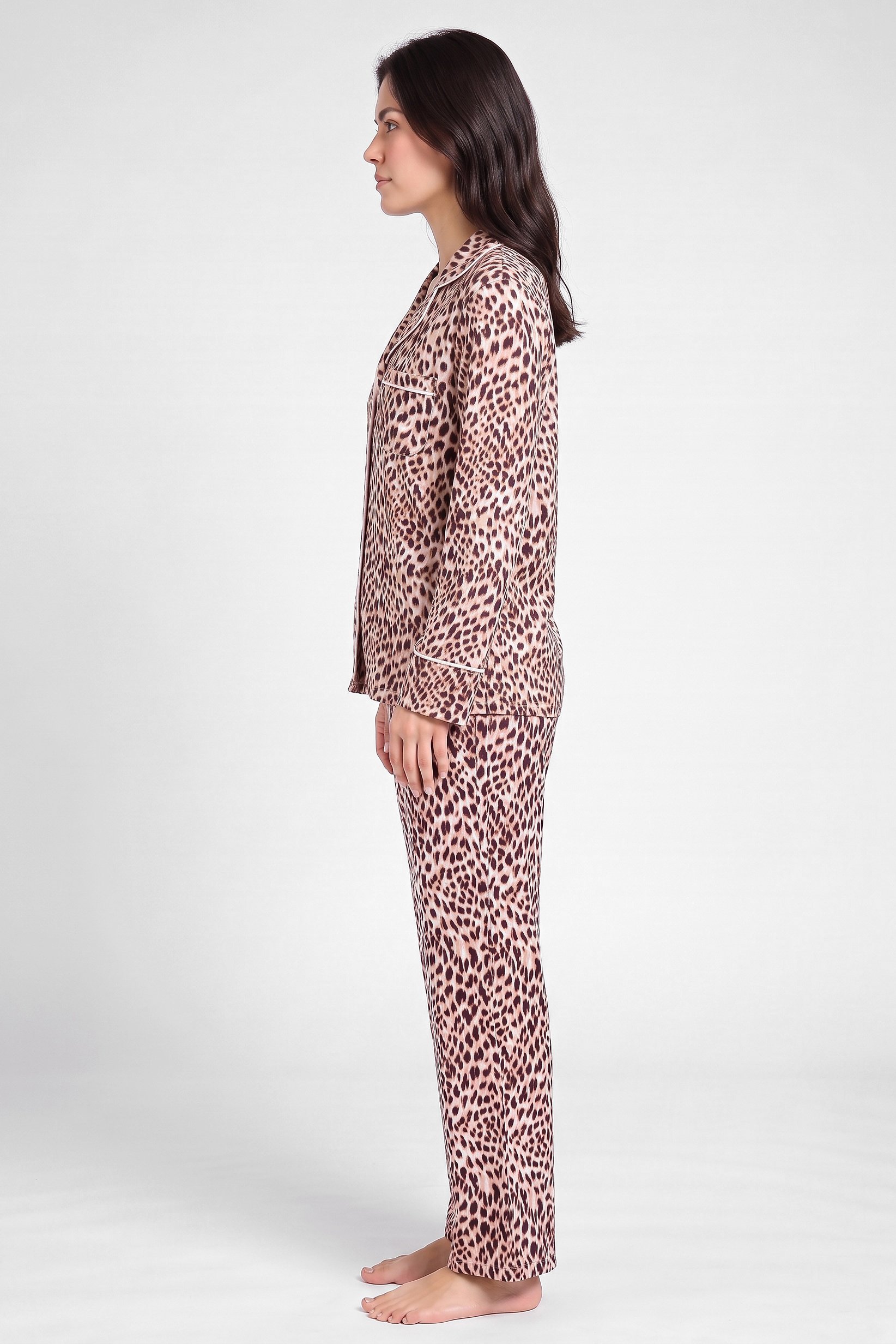 Women 2 Pcs Animal Print Long Sleeve Pajama Top And Pants Set, Multicolor