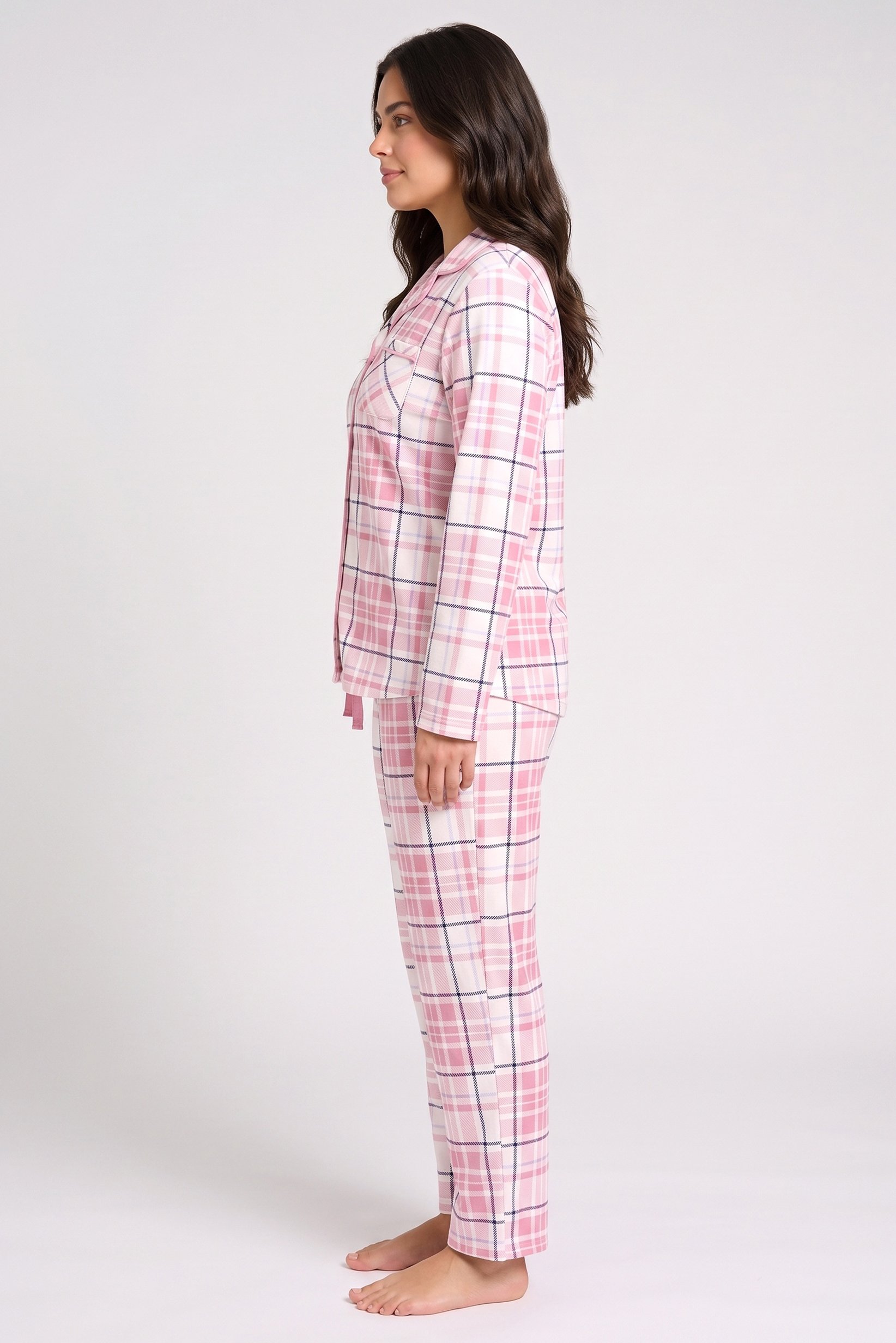 Women Plaid Long Sleeve Top And Pants Sleepwear Set, Multicolor