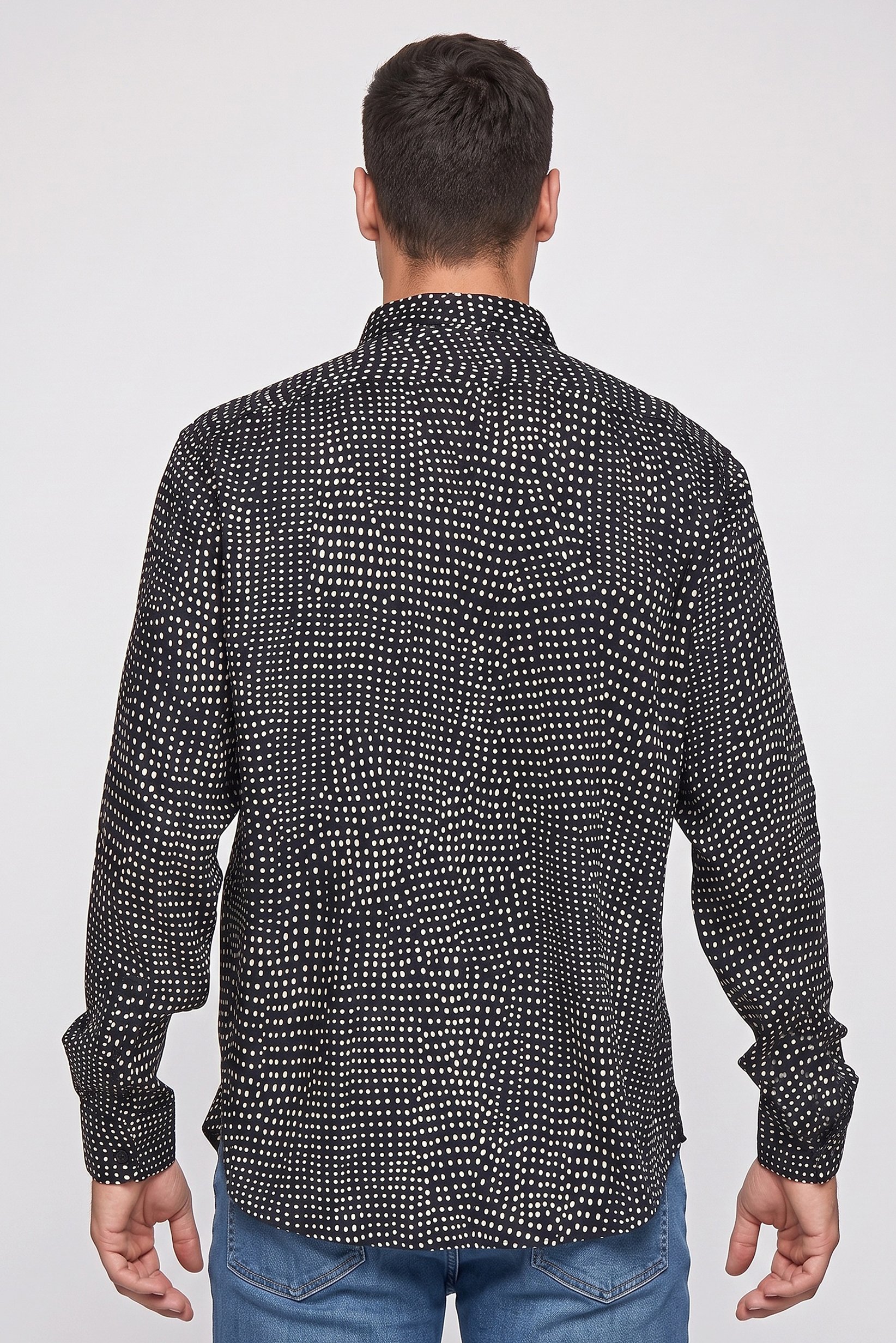 Men Regular Fit  Long Sleeve Polka Dots Dress Shirts, Black