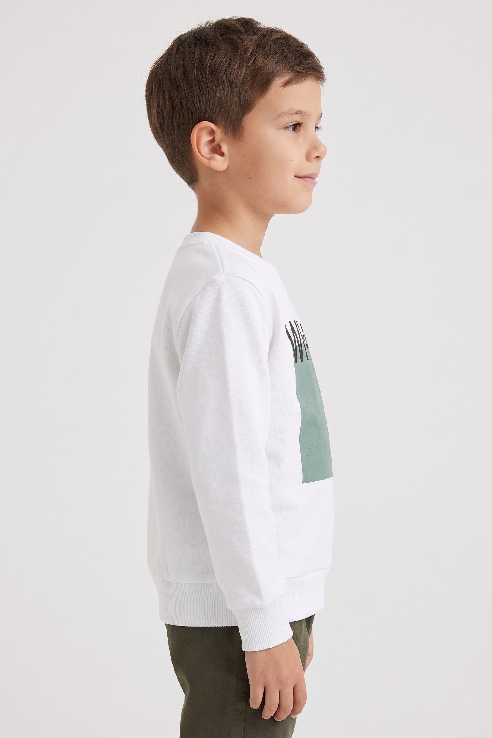 Kids Boy Crew Neck Long Sleeve Graphic Print Sweatshirt, White